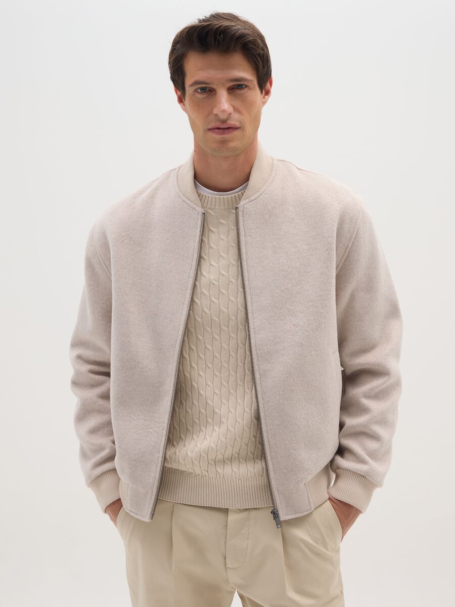 Bomber in misto lana beige regular fit con zip_0