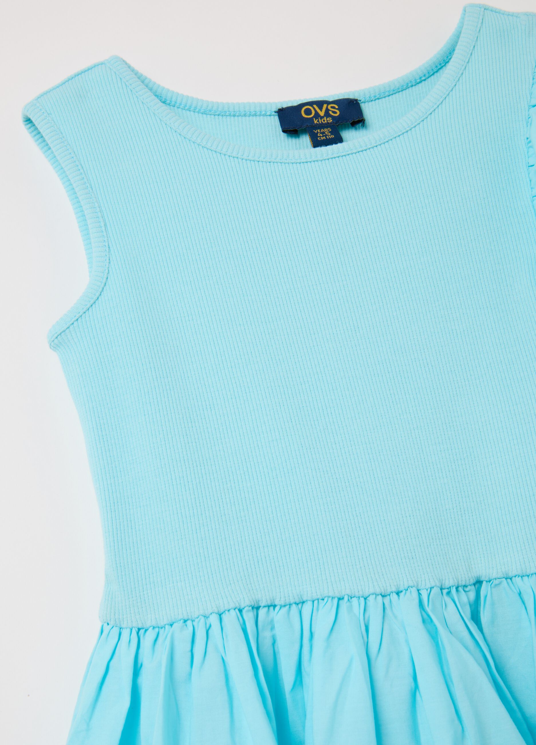 Abito da bambina in cotone azzurro regular fit con balza