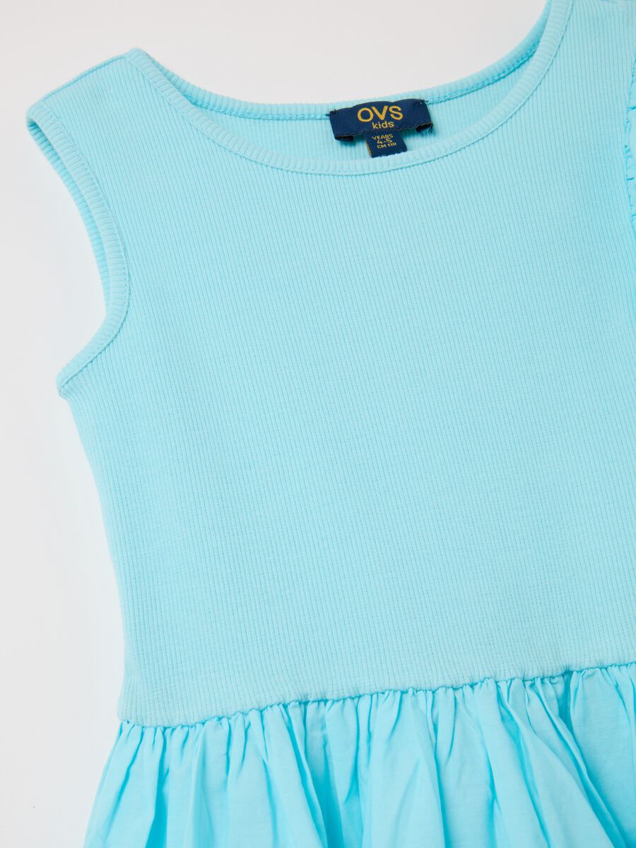 Blue Cotton Regular Fit Girl's Dress with Flounce_3