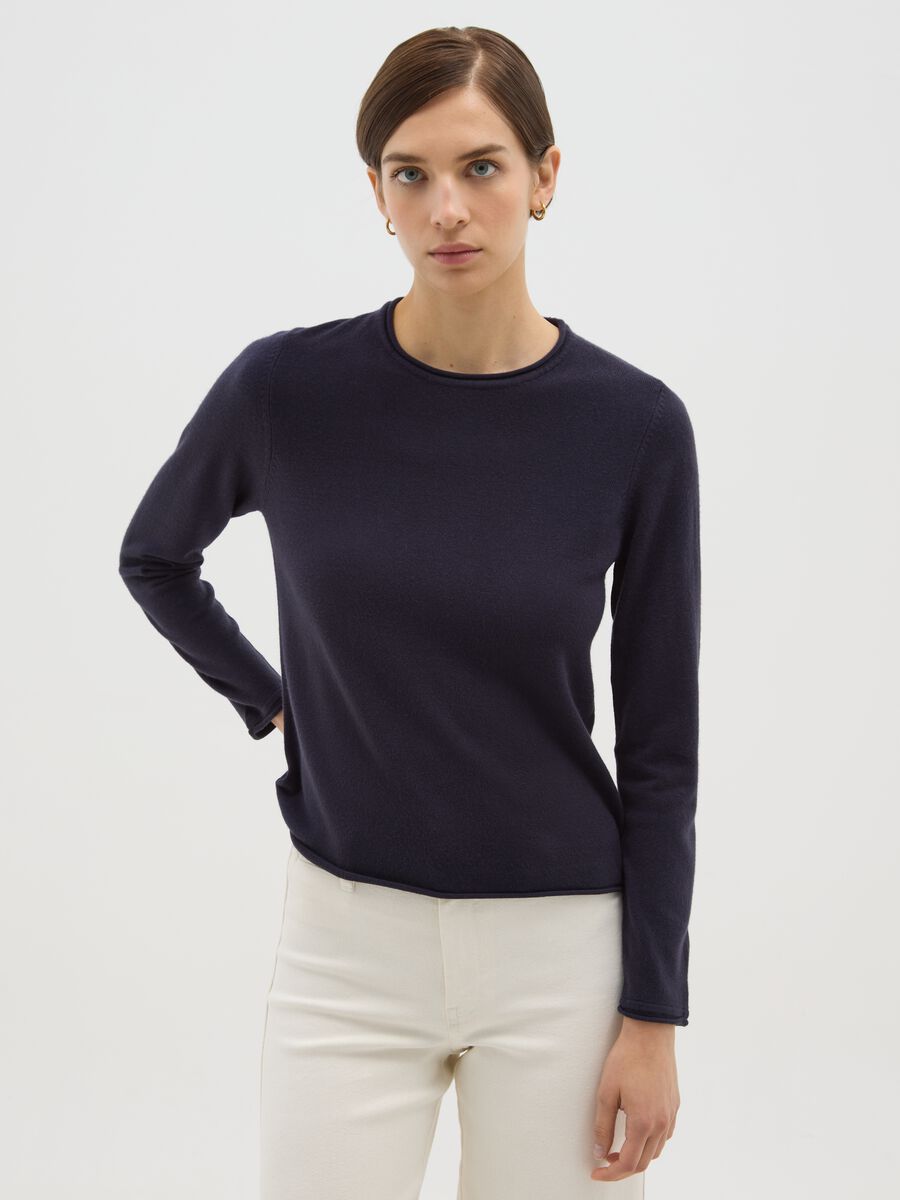 Blue Crew Neck Sweater Fitted Fit_0