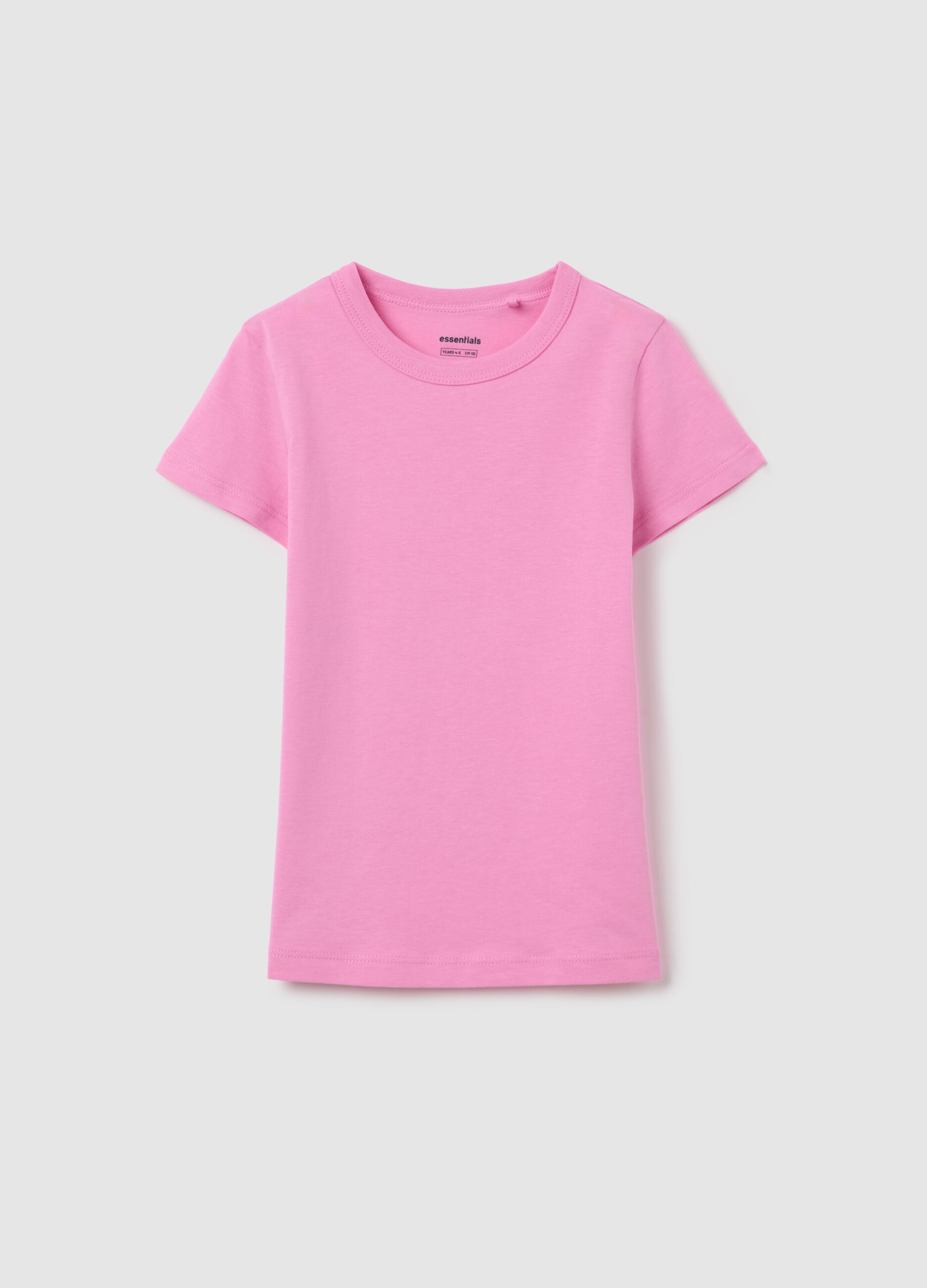Pink cotton crew neck T-shirt for girls