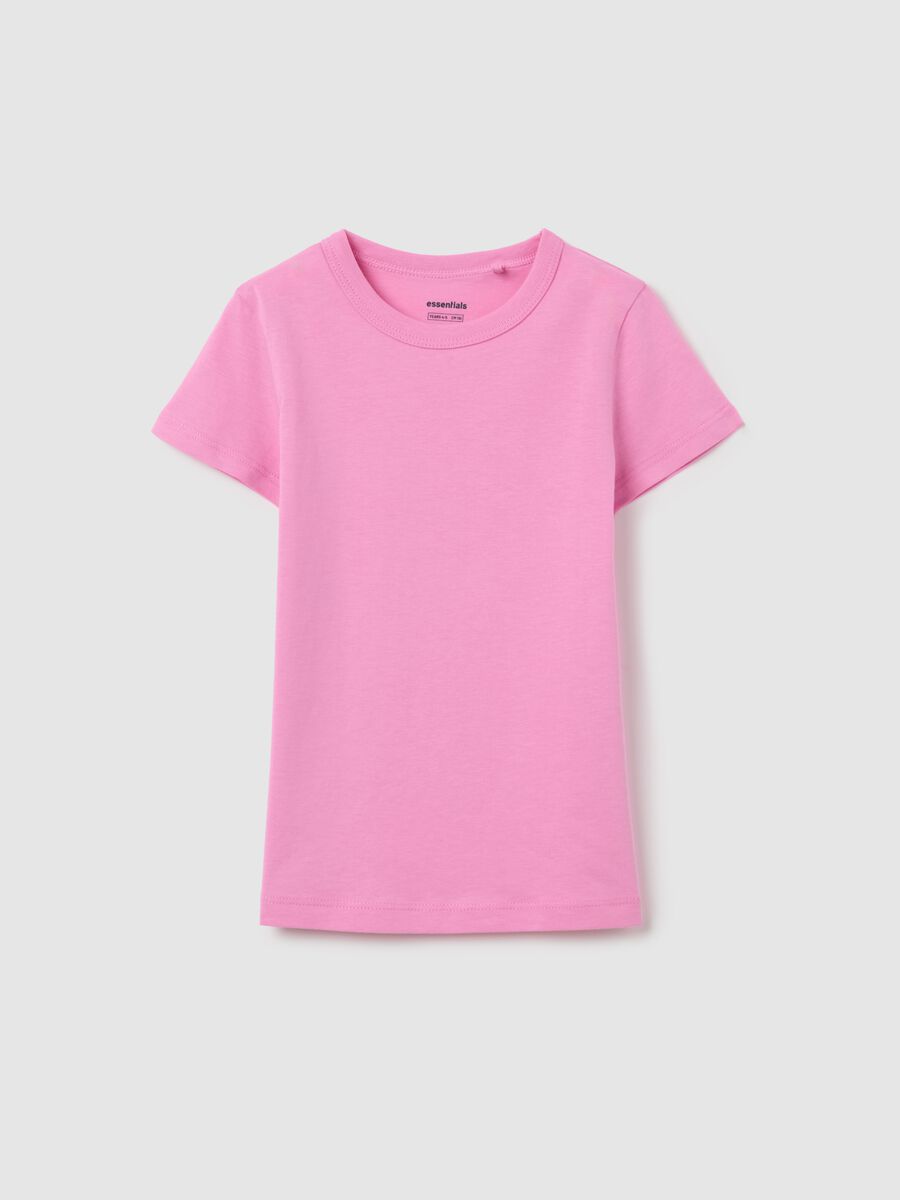 Pink cotton crew neck T-shirt for girls_0