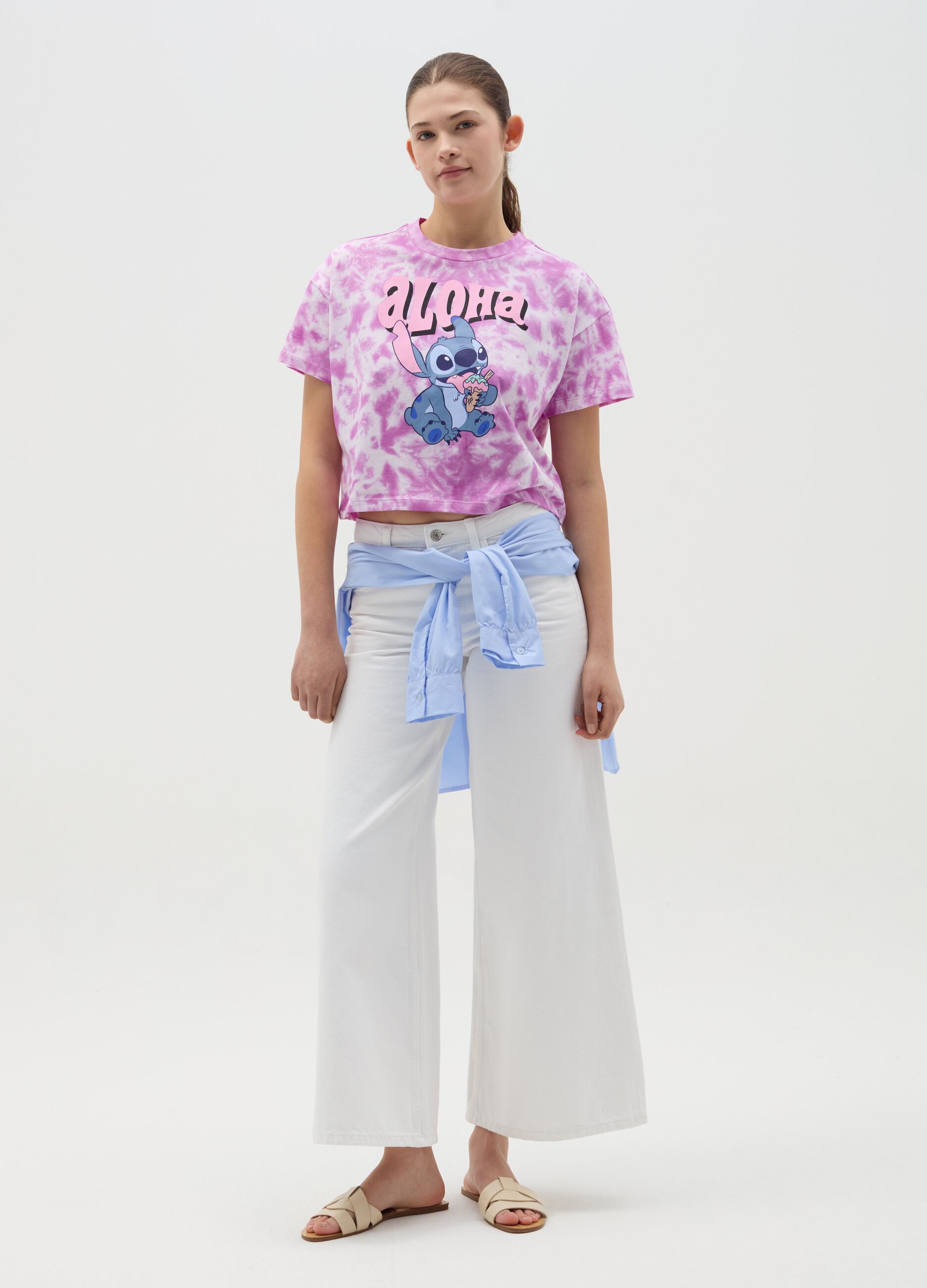 Tie-dye T-shirt with Stitch print