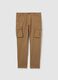 Brown stretch cotton slim fit cargo trousers_4
