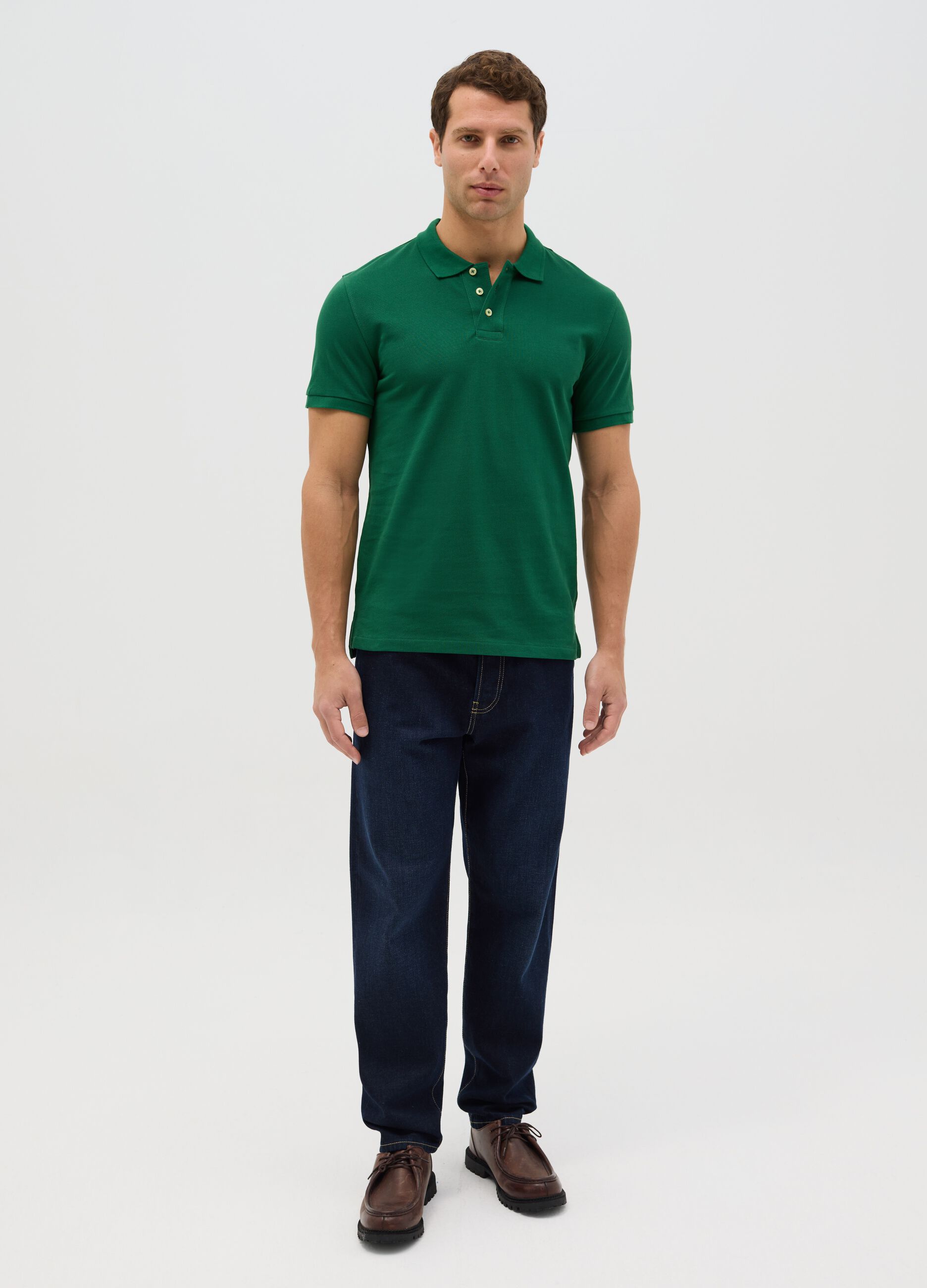 Polo da uomo in puro cotone verde slim fit