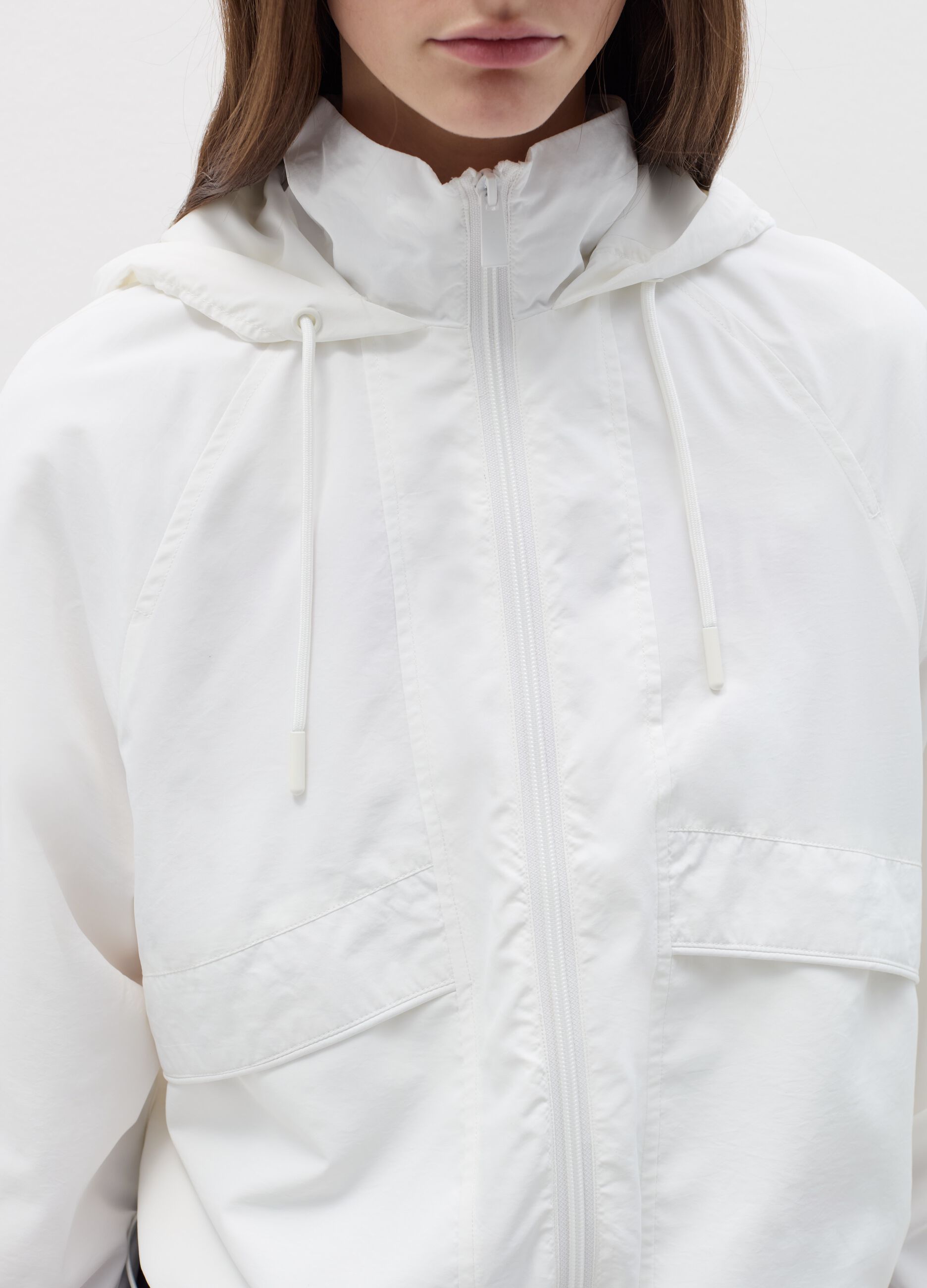 Full-zip sweatshirt in nylon with hood