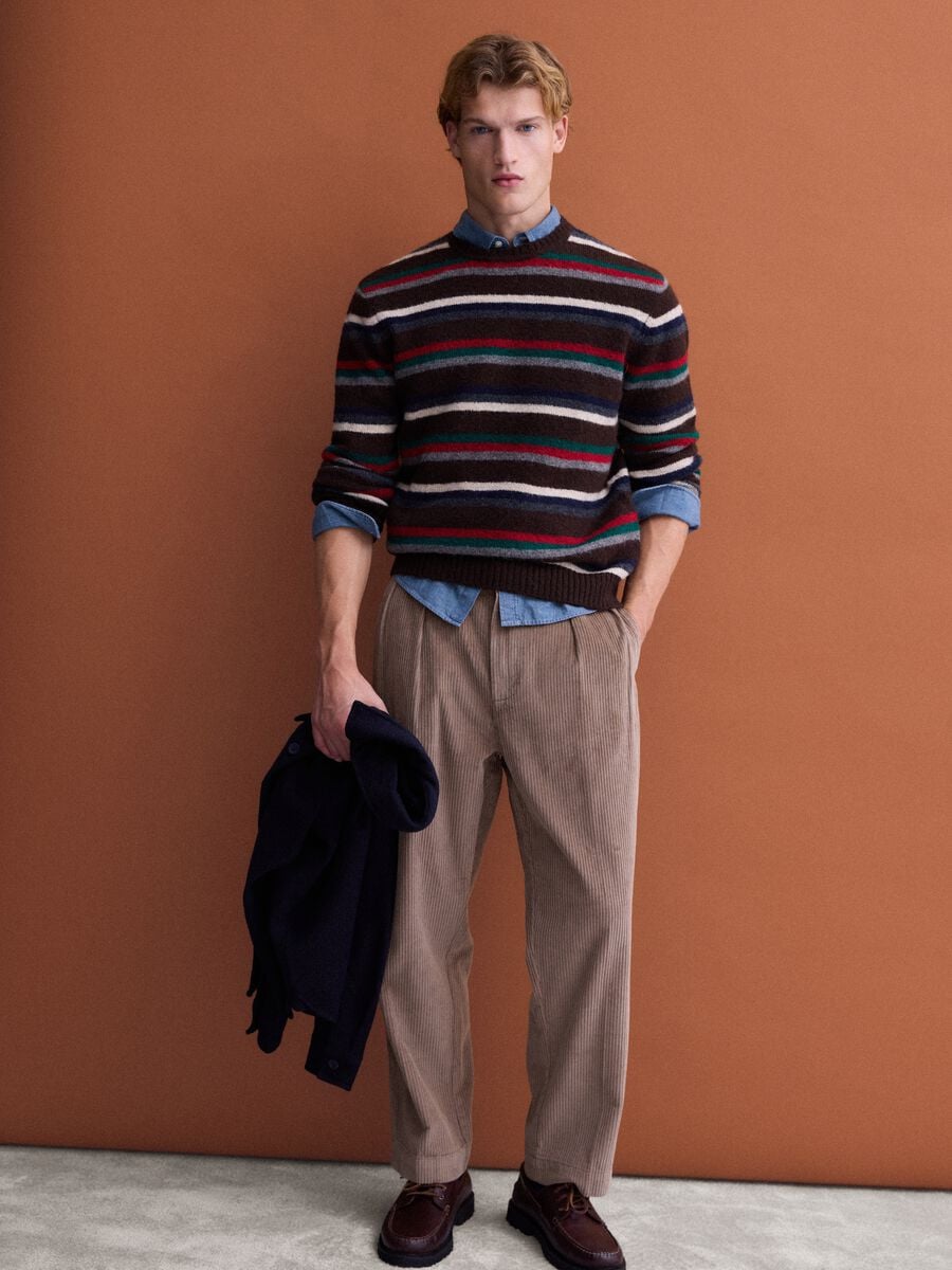 Pantaloni marroni in puro cotone a coste baggy fit_0