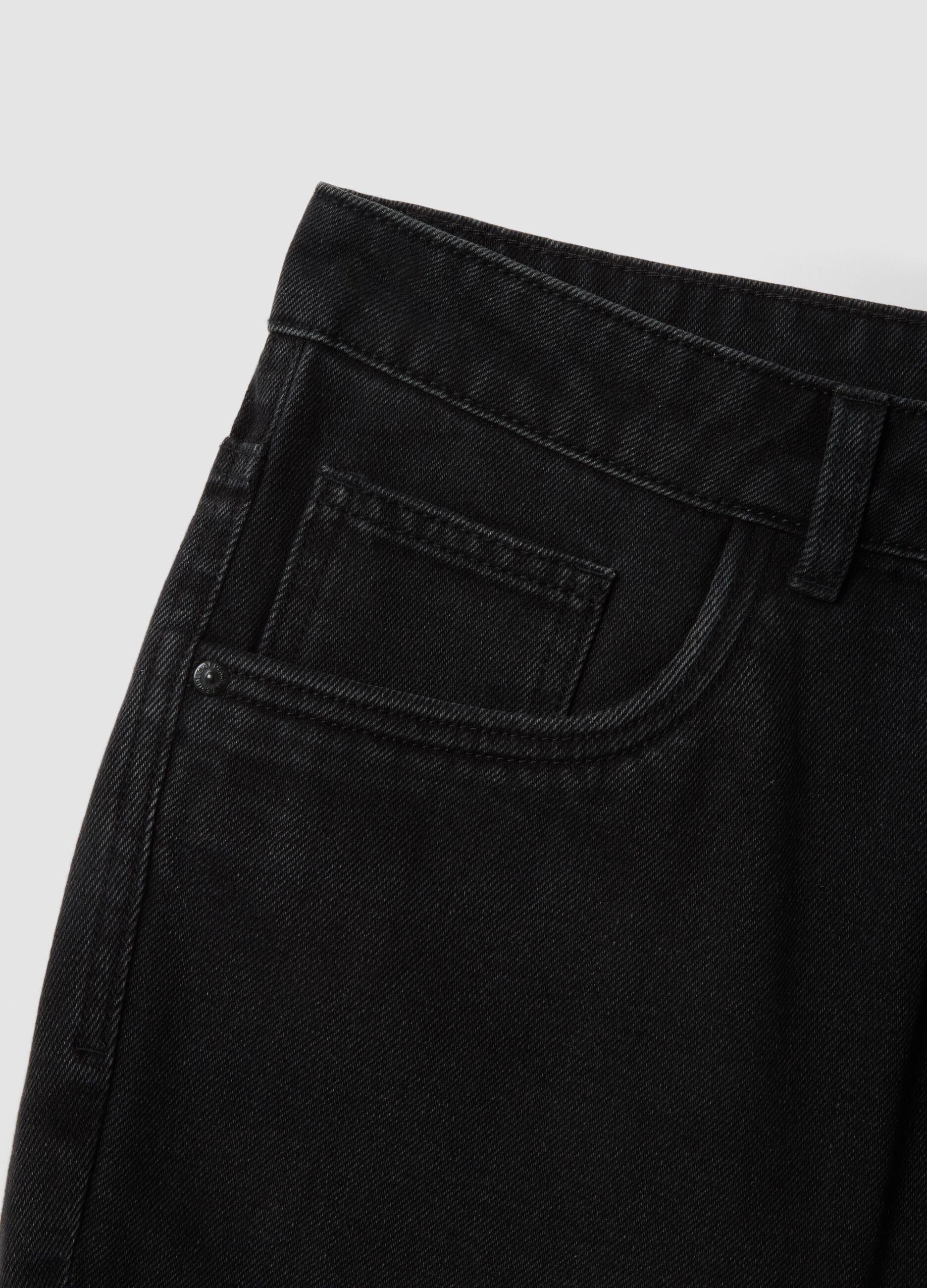 Black denim cotton blend slim fit shorts