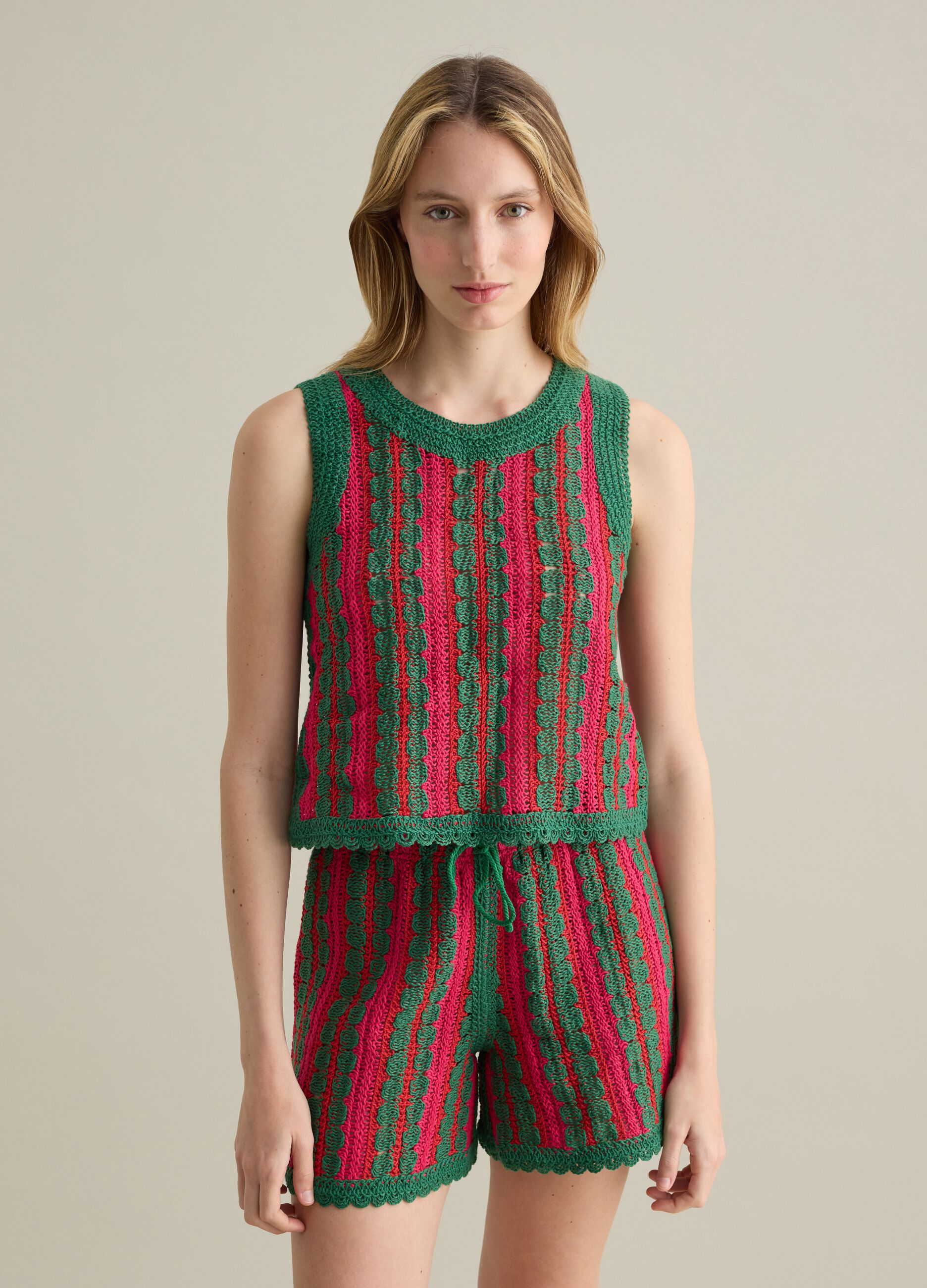 Green and pink striped crochet tank top Piombo