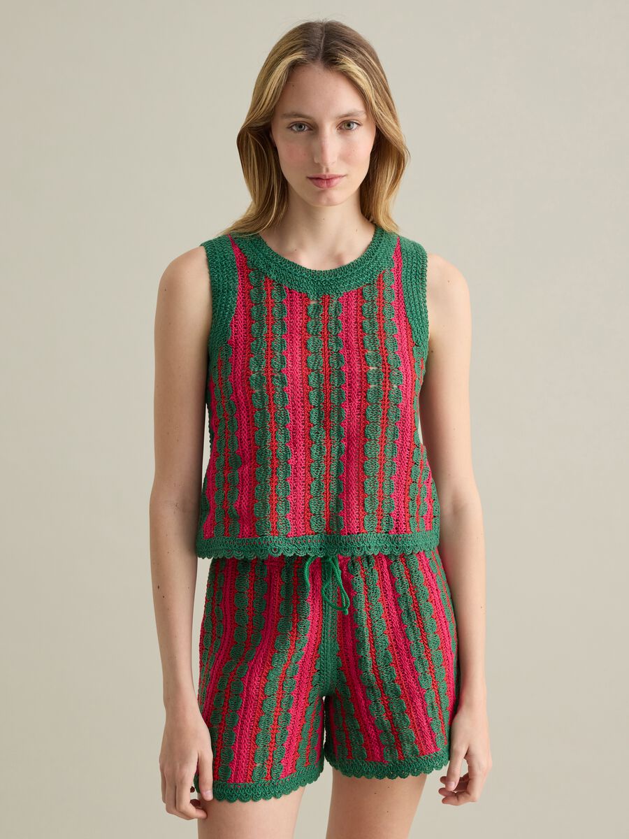 Green and pink striped crochet tank top Piombo_0