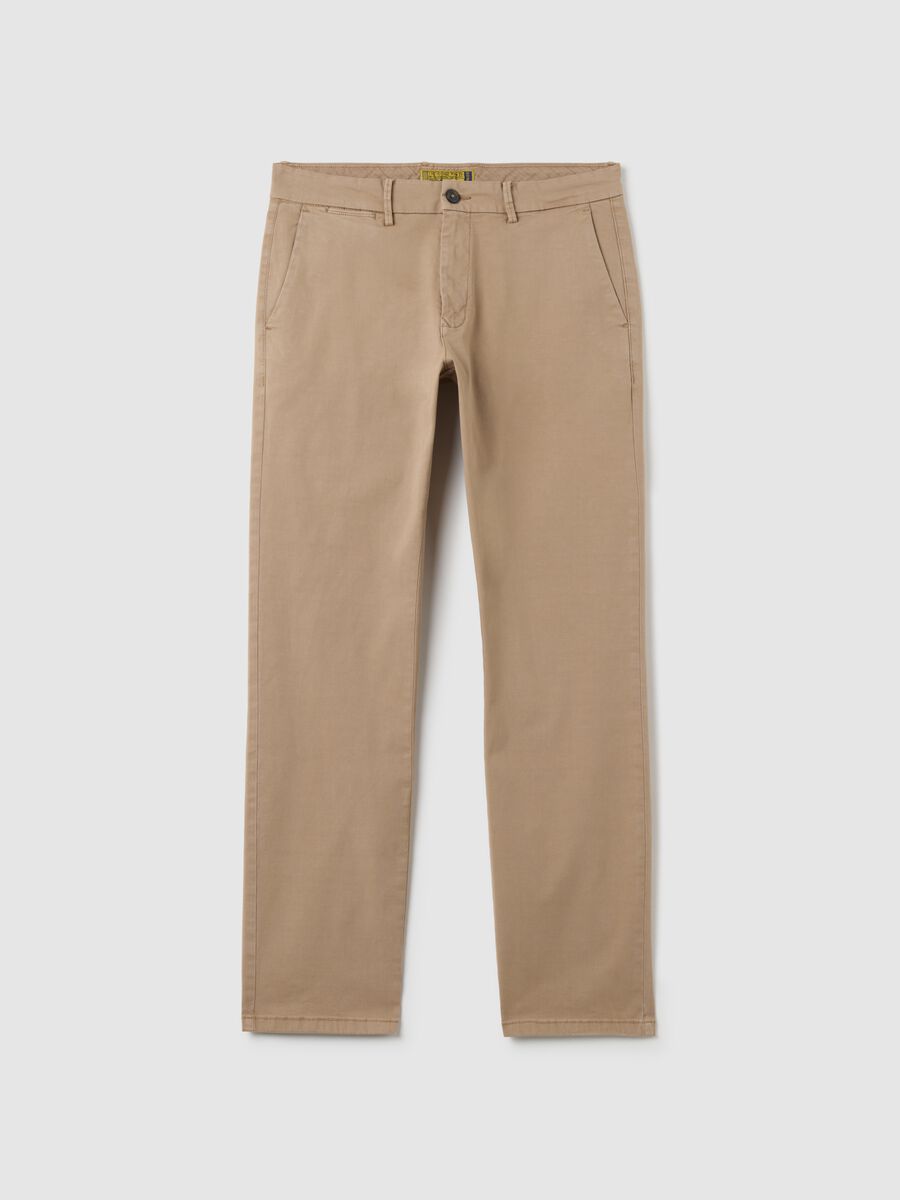 Beige Stretch Cotton Regular Fit Trousers_4