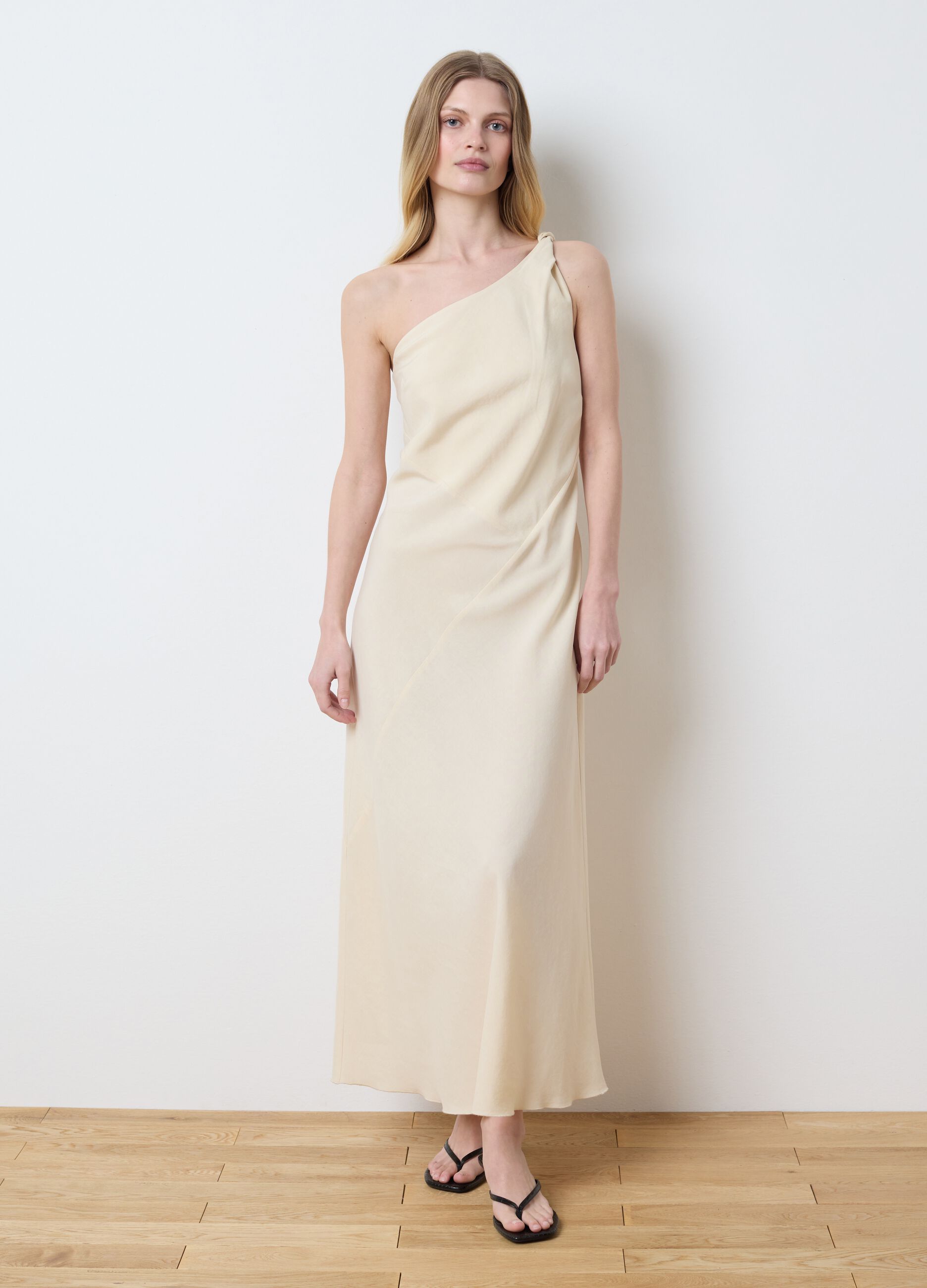 Cream one-shoulder dress in linen