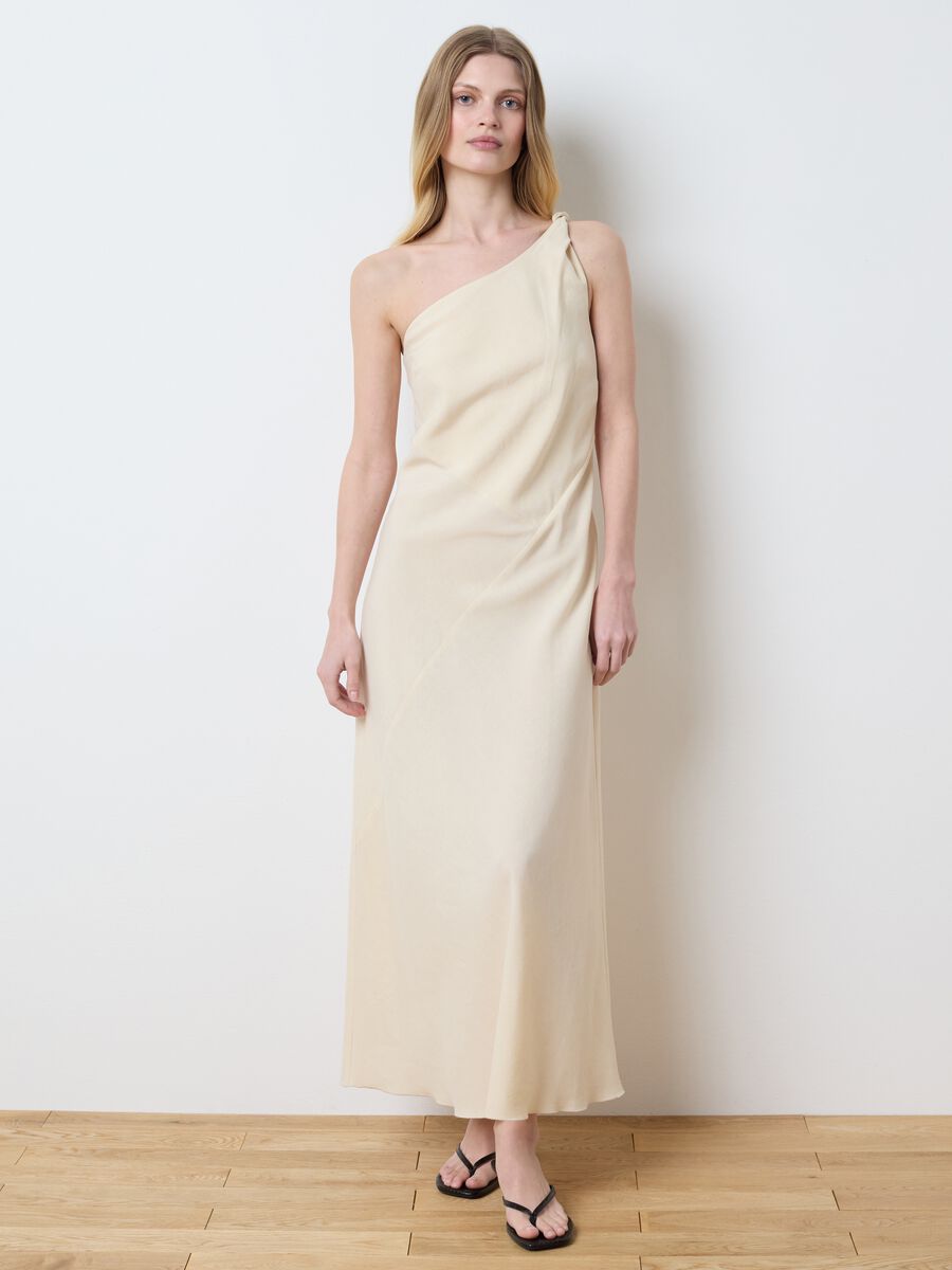 Cream one-shoulder dress in linen_1
