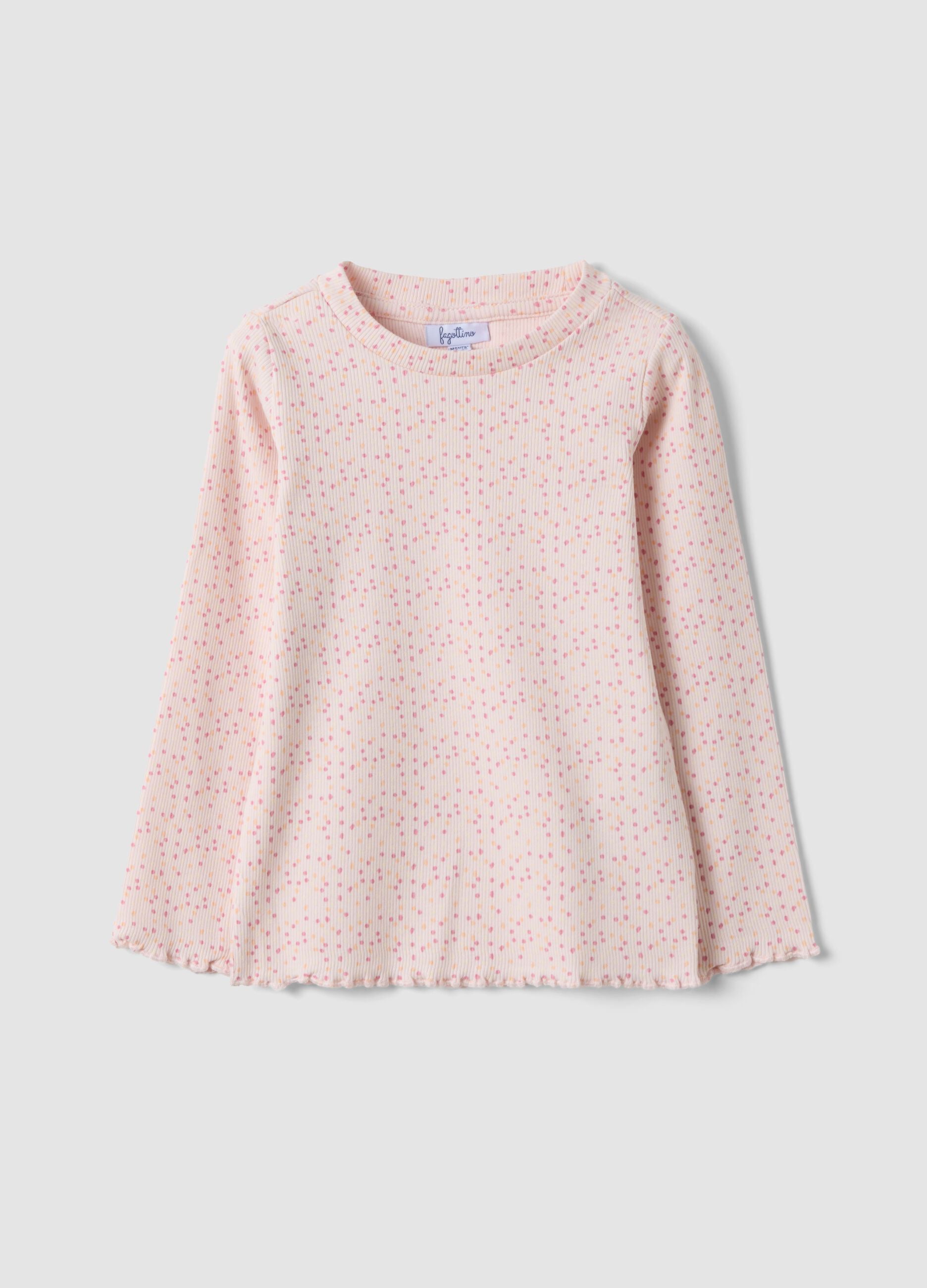 Pink slim-fit polka-dot stretch organic cotton top for baby girl