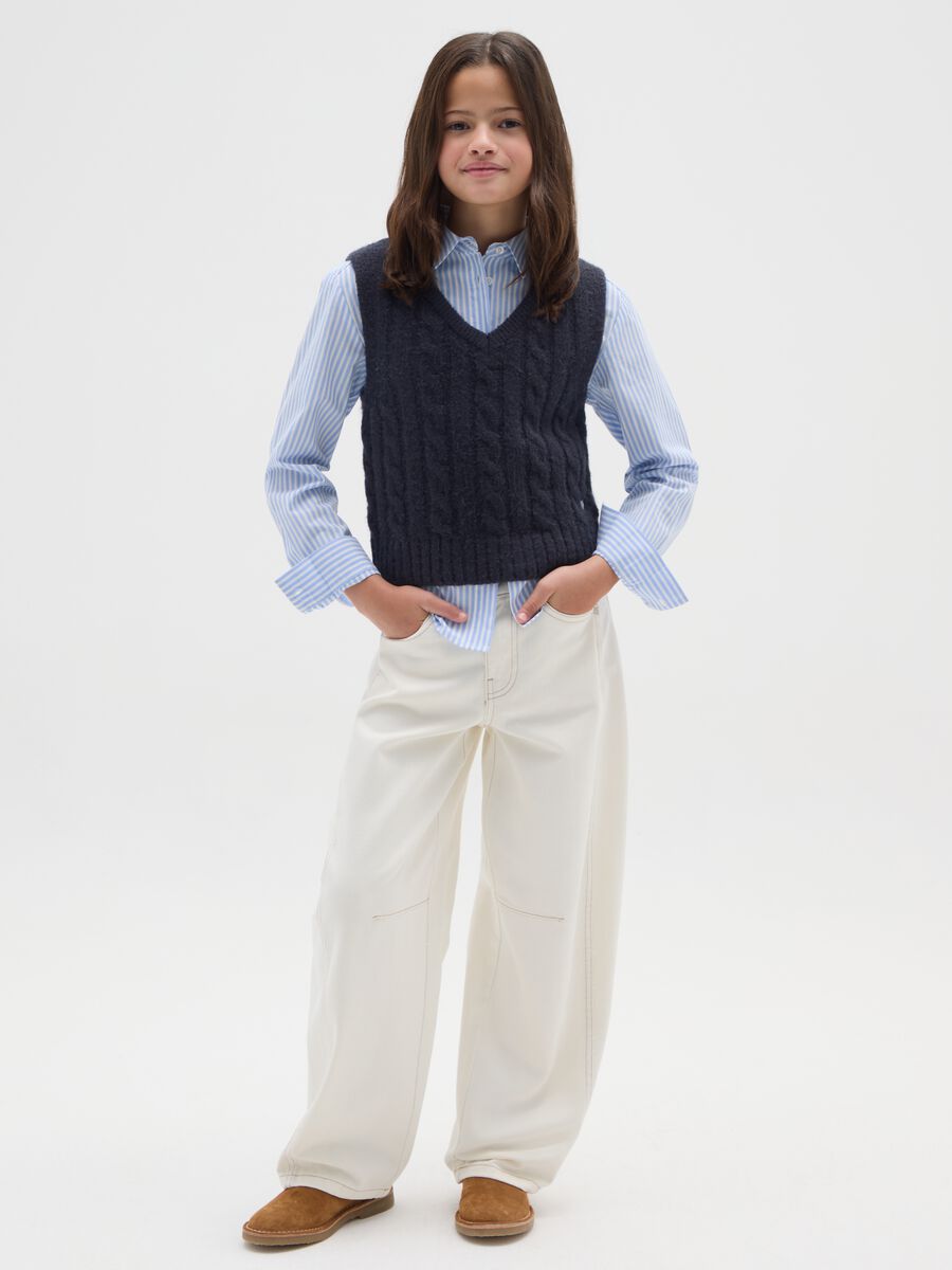 Girls' White Baggy Trousers in Pure Cotton_0