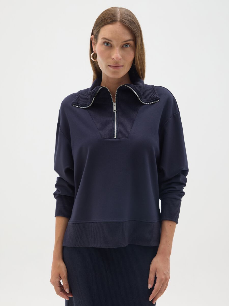 Blue maternity sweatshirt with half zip_1
