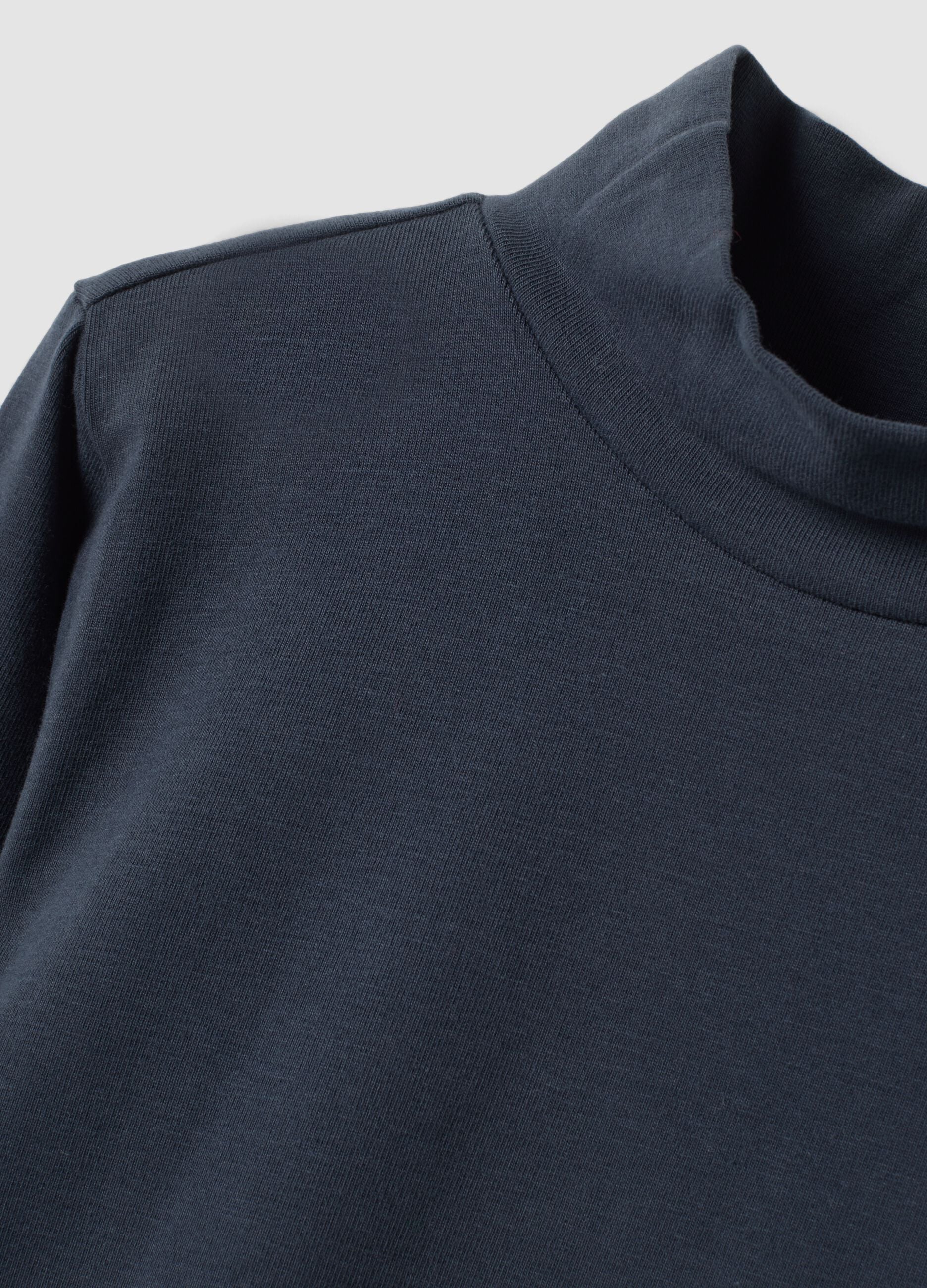 Blue organic stretch cotton crew-neck T-shirt