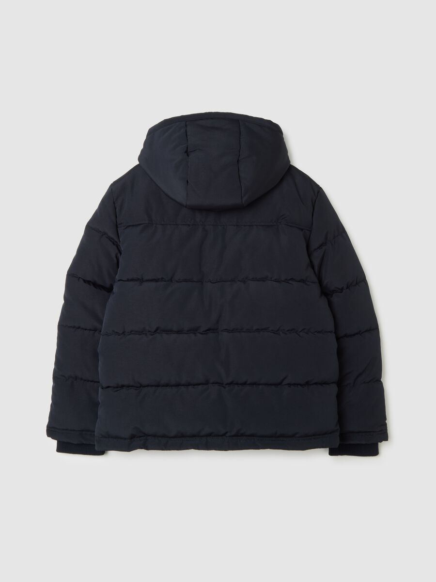 Blue padded boy's regular fit jacket with zip and hood_1