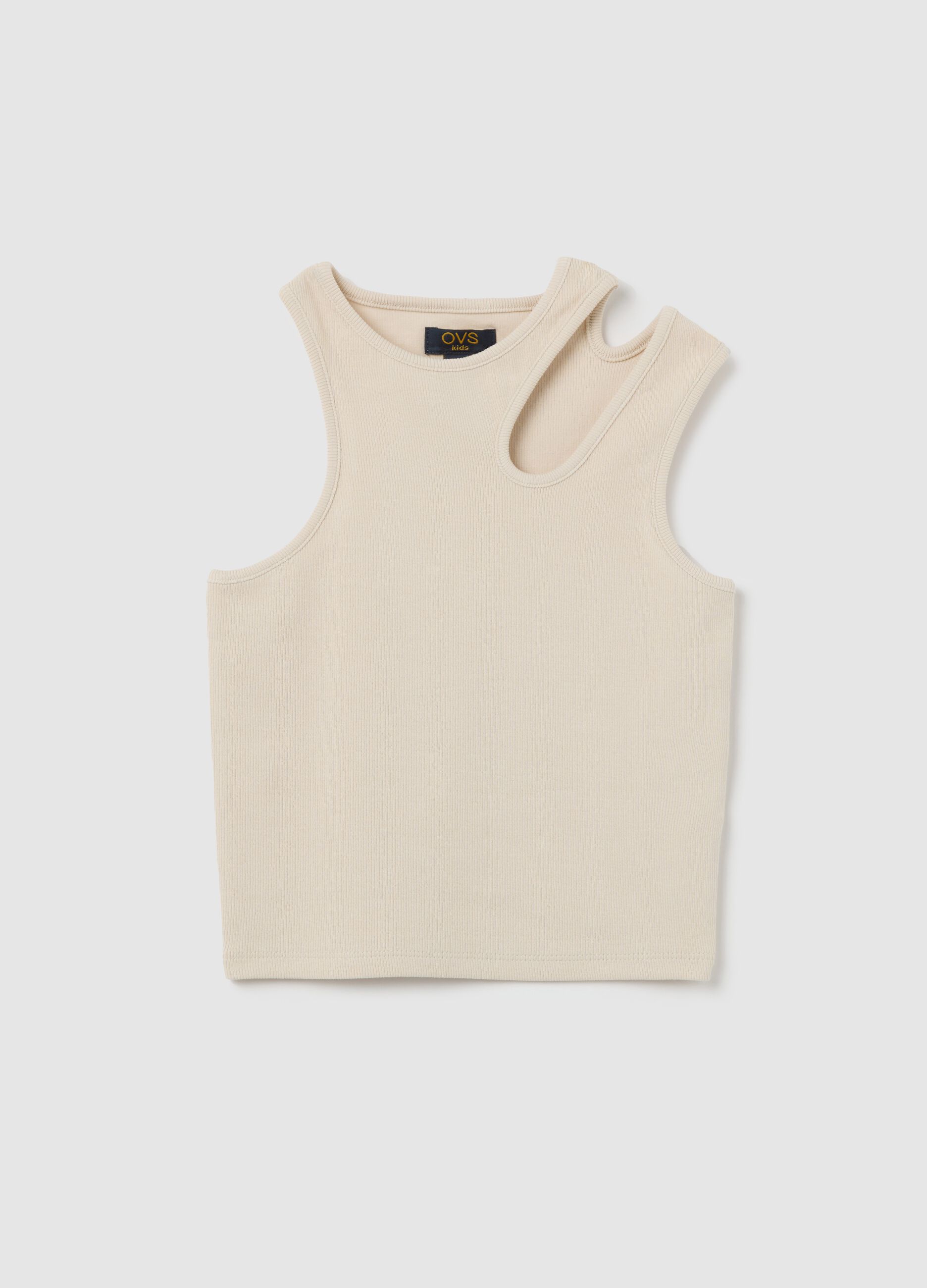 Ribbed white tank top with cut-out detail