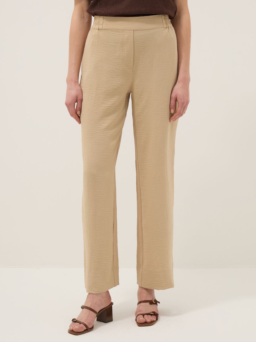 Beige wide-leg trousers with elasticated waist_1