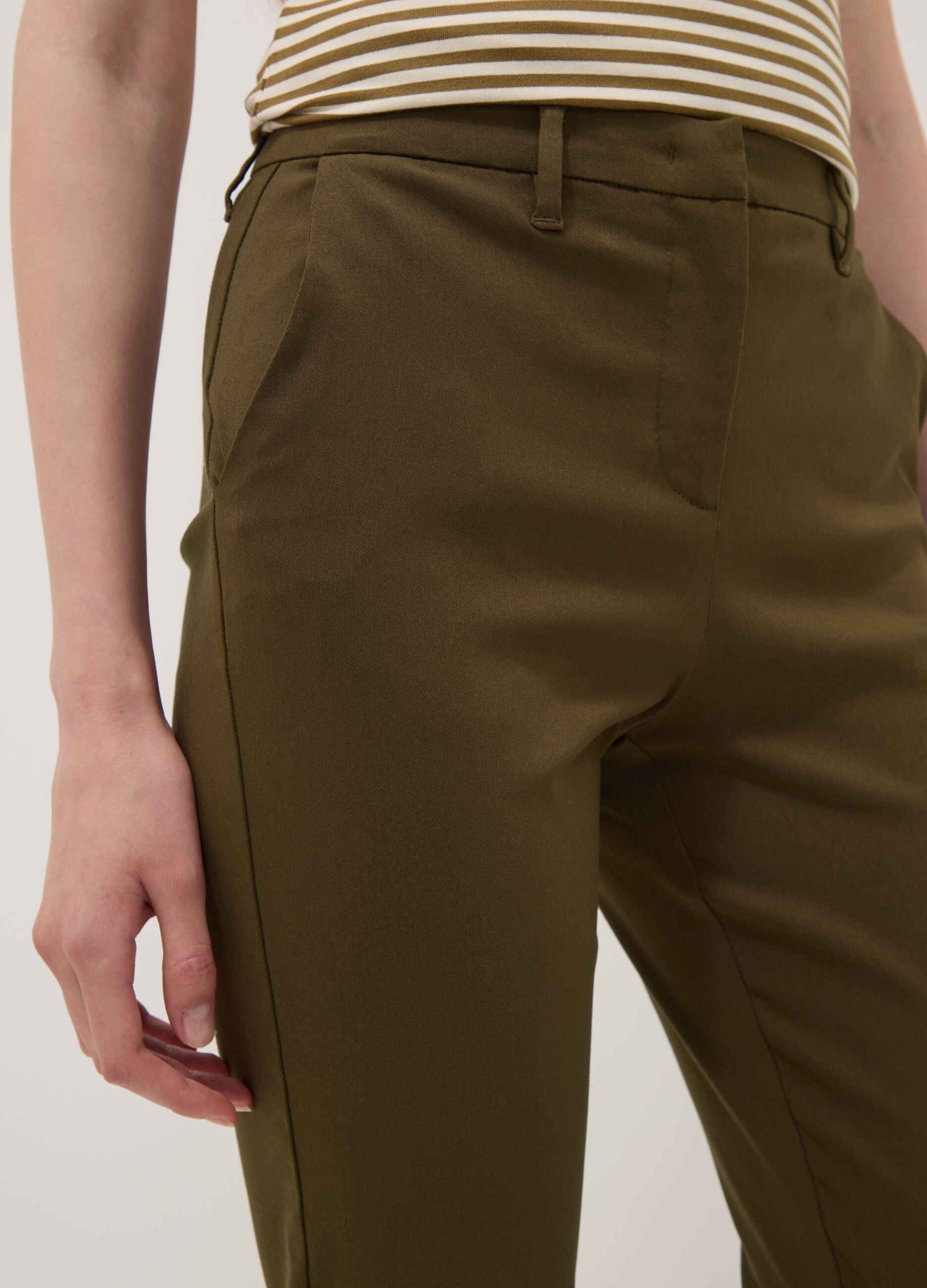 Green slim-fit stretch viscose chino trousers