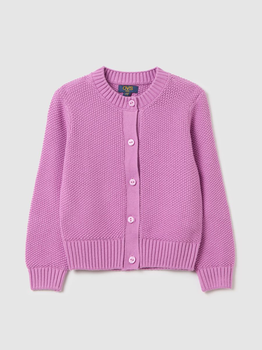 Cotton cardigan with moss stitch design_0
