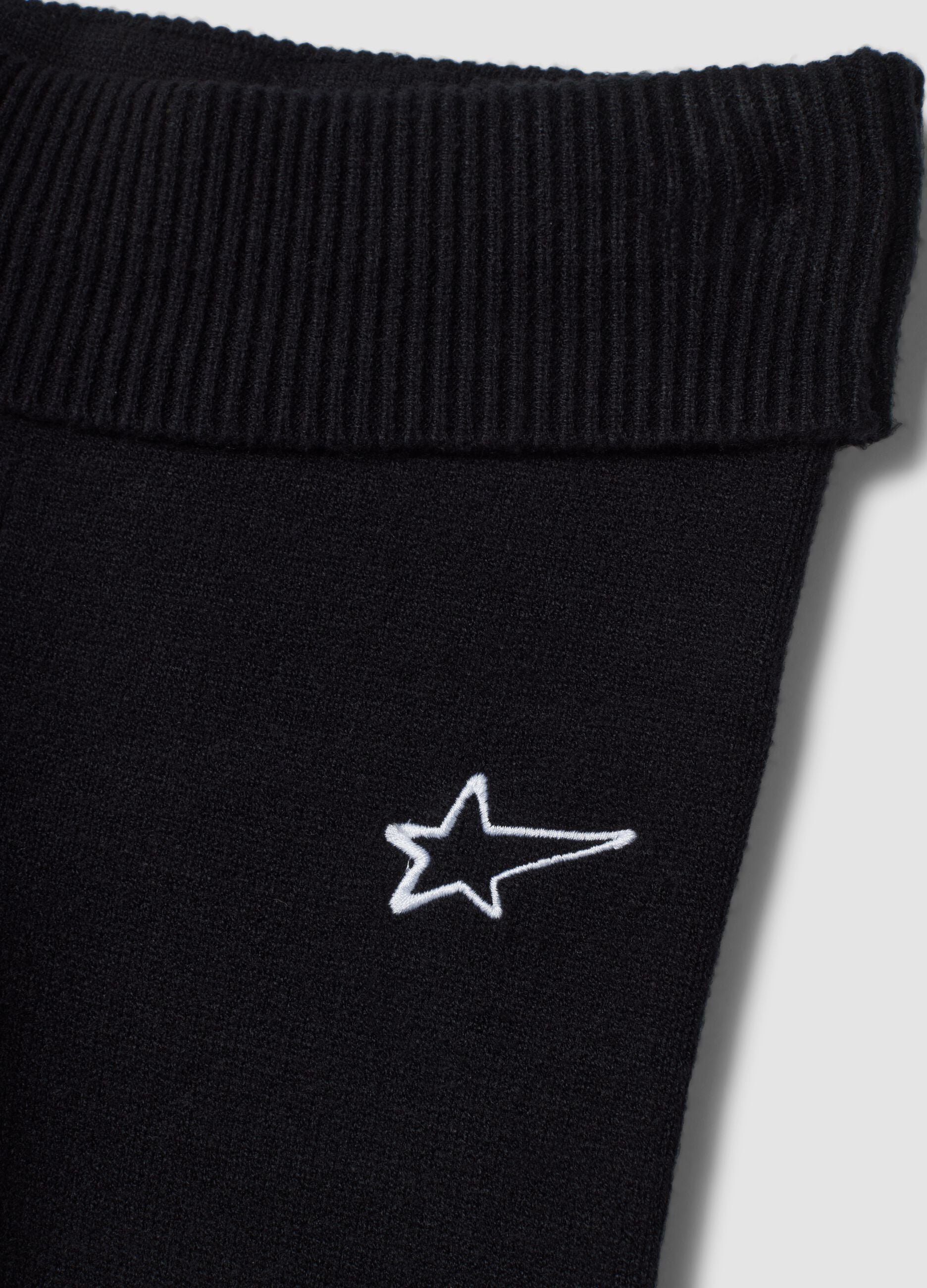 Black flared viscose-blend leggings with star embroidery