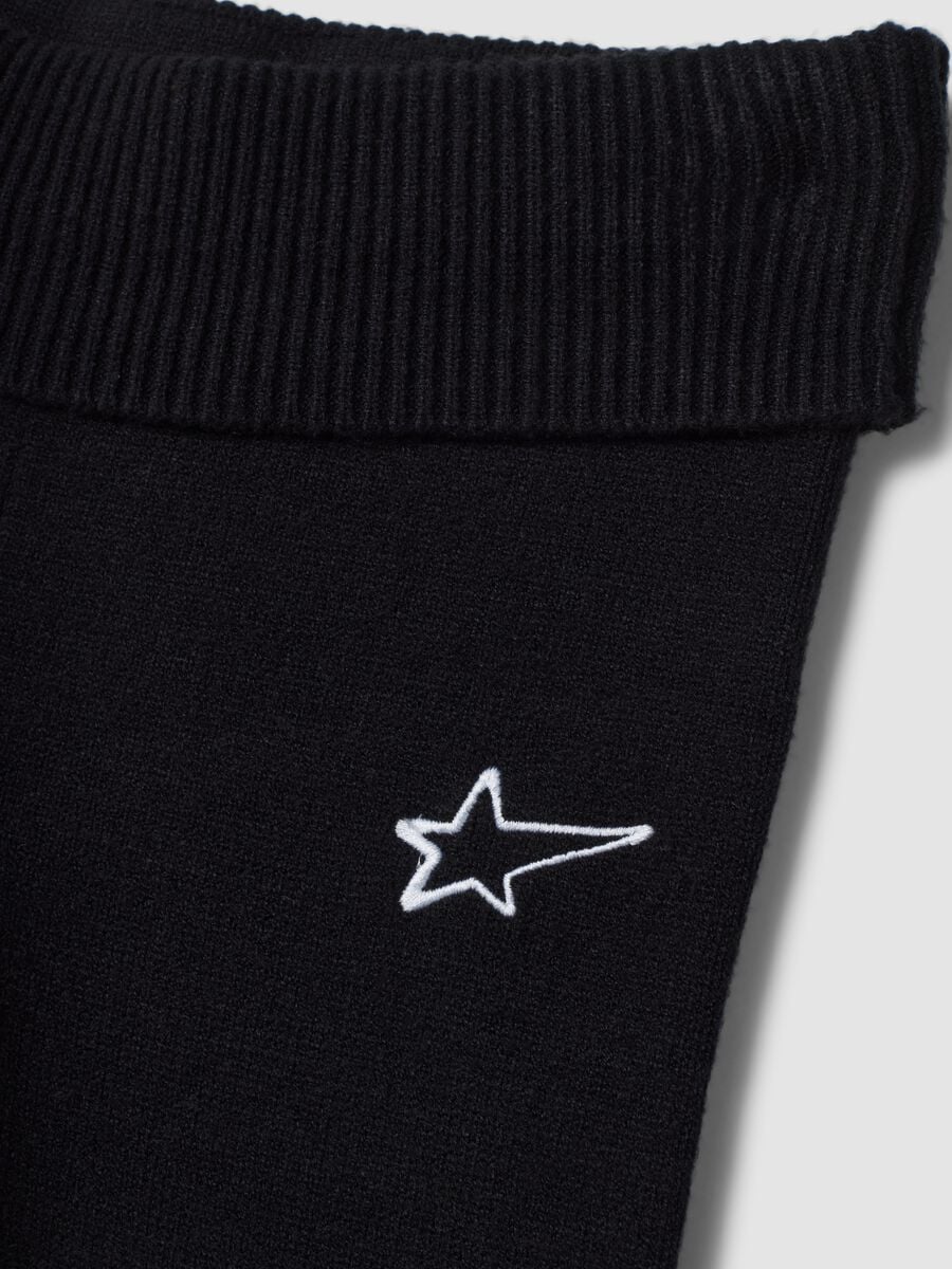 Black flared viscose-blend leggings with star embroidery_2
