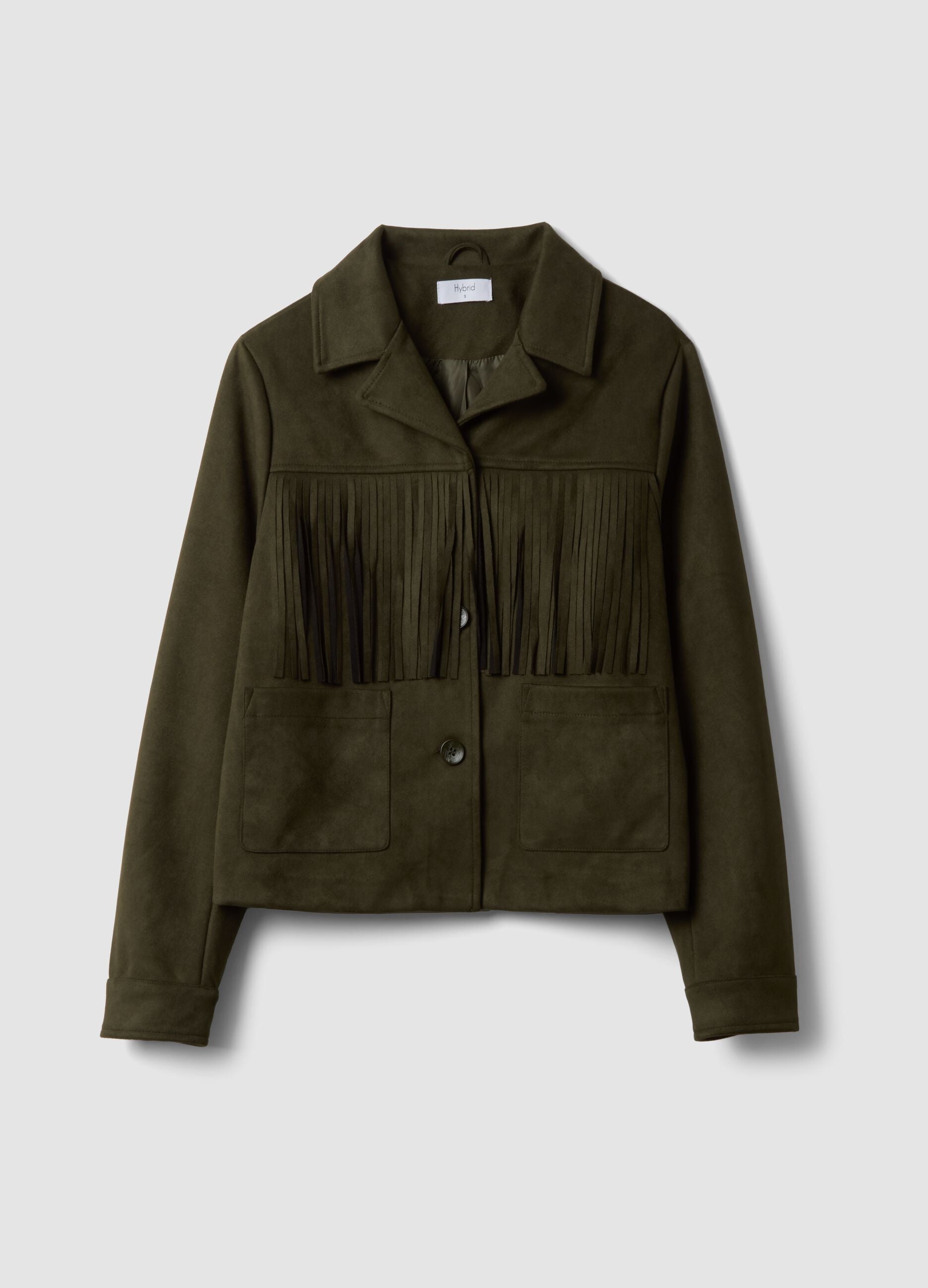 Green fringed jacket with patch pockets