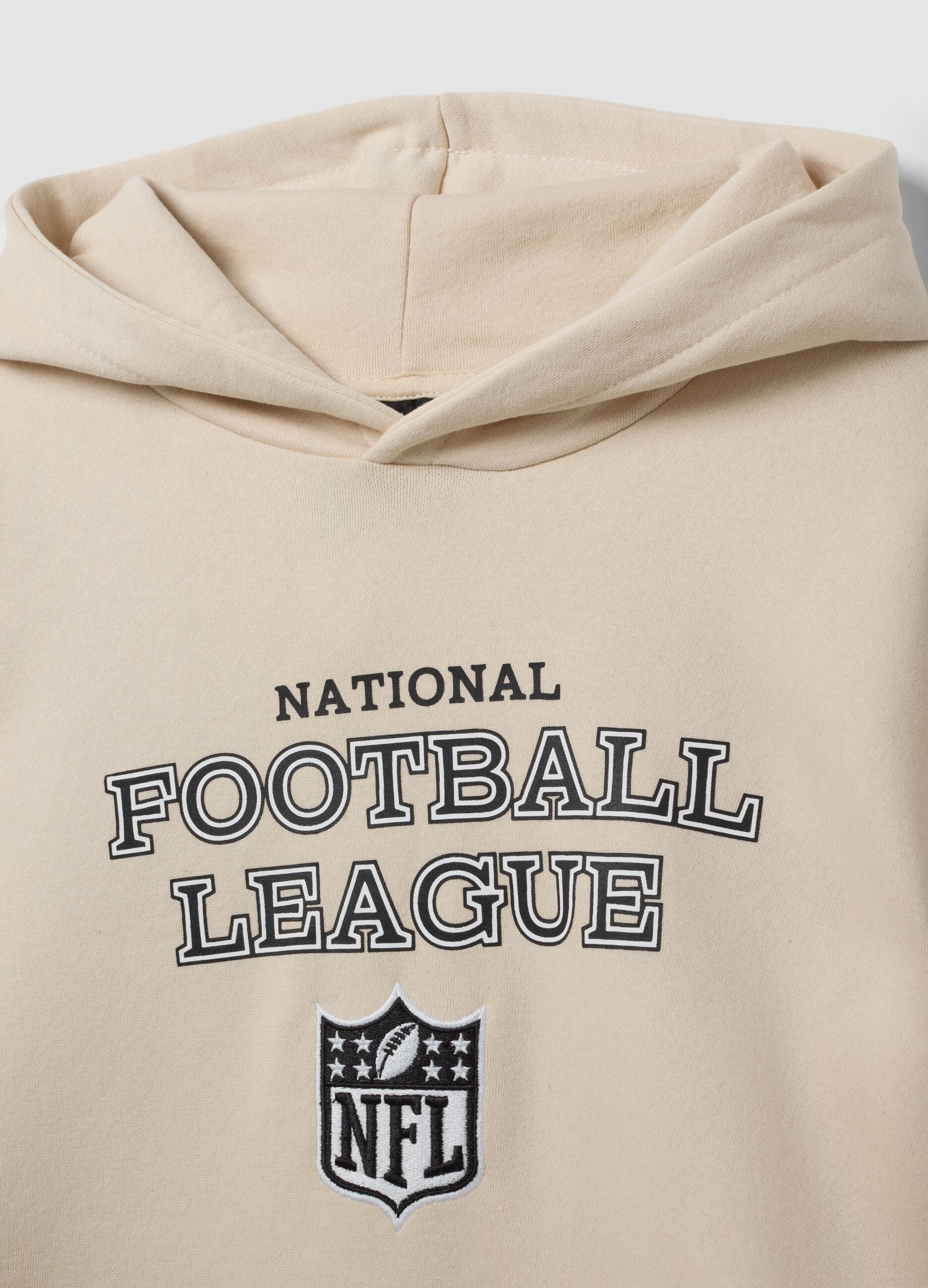 Beige cotton-blend NFL hoodie with printed graphics