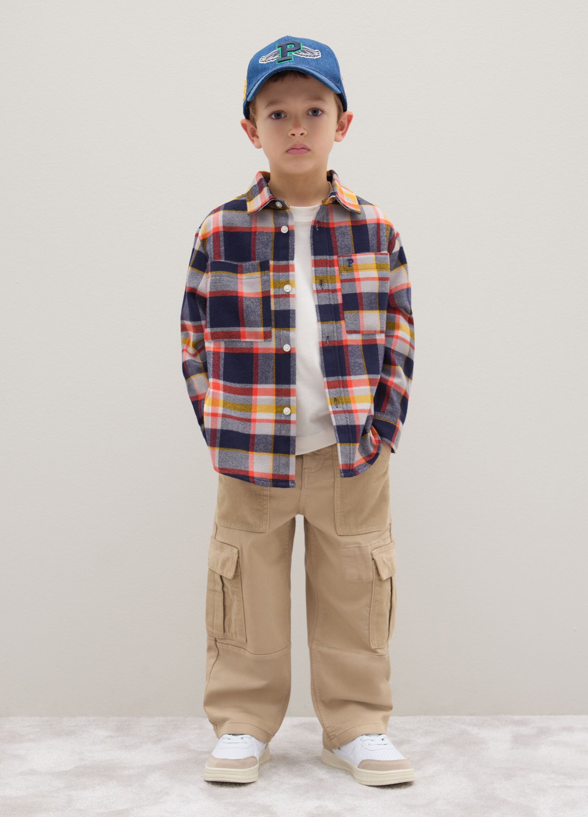 Children's beige cotton blend baggy trousers