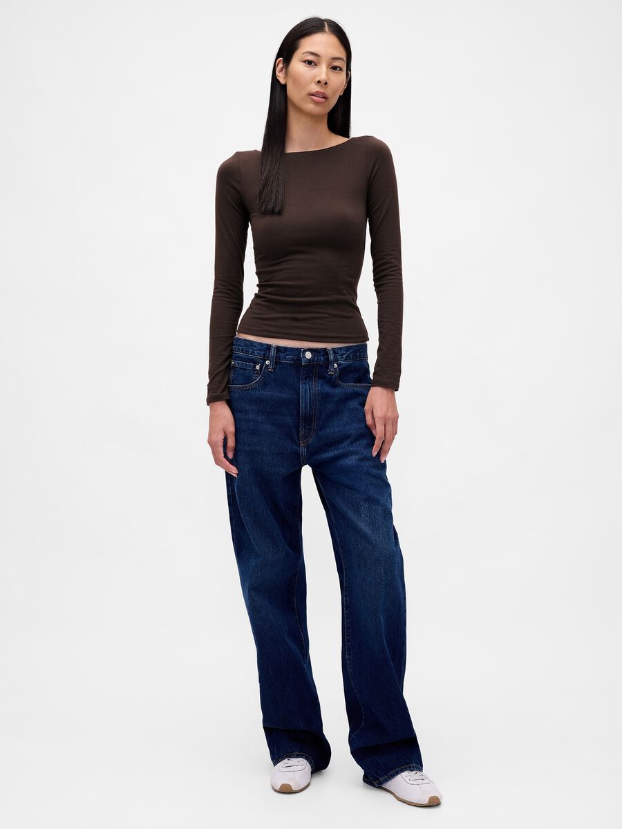 Brown Stretch Long Sleeve Top_1