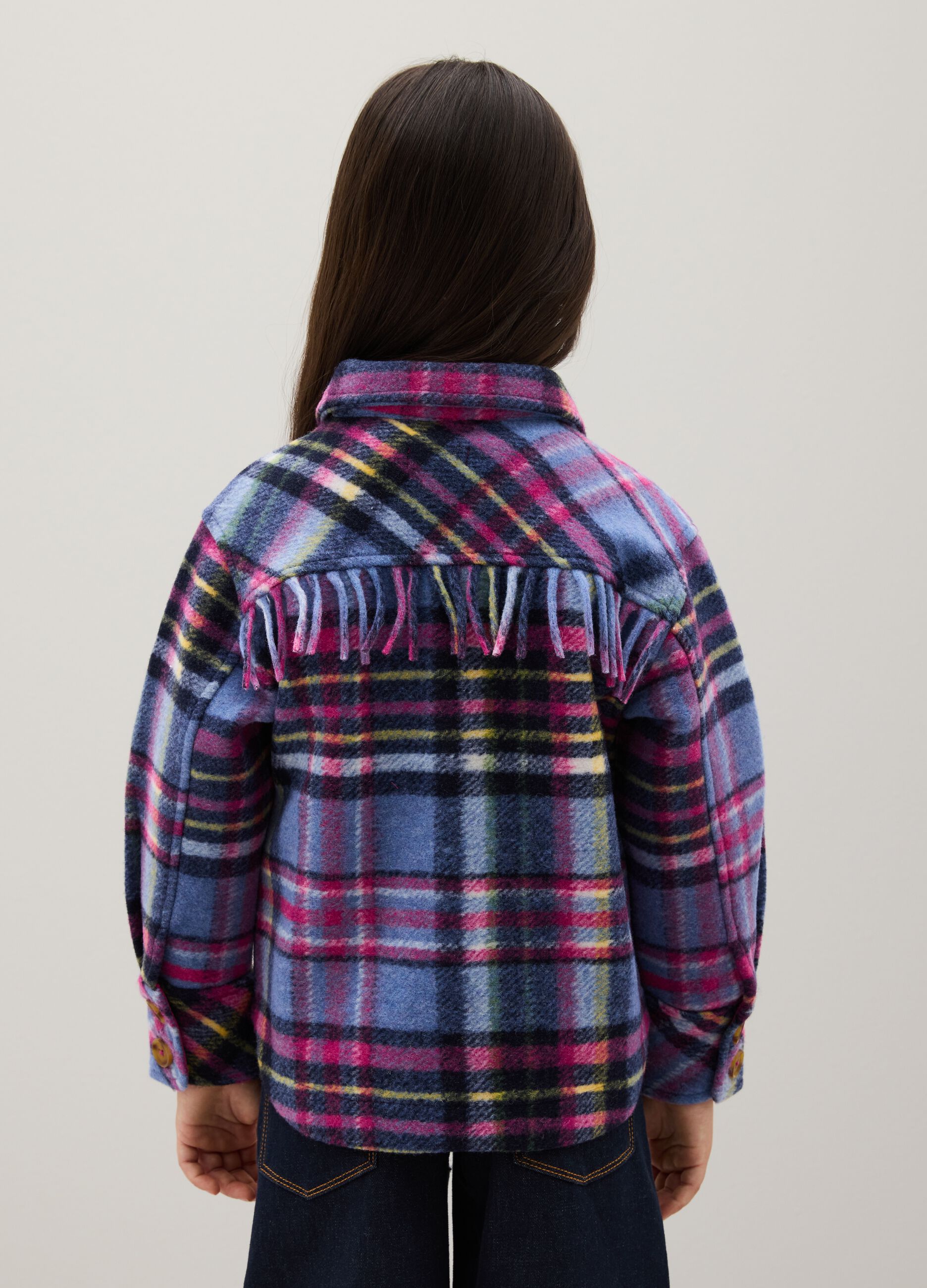 Multicolour Checked Wool Blend Shirt for Girls