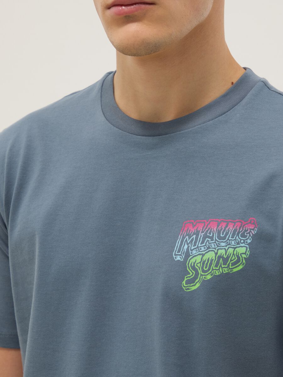 T-shirt a maniche corte in puro cotone azzurra relaxed fit con stampa_3