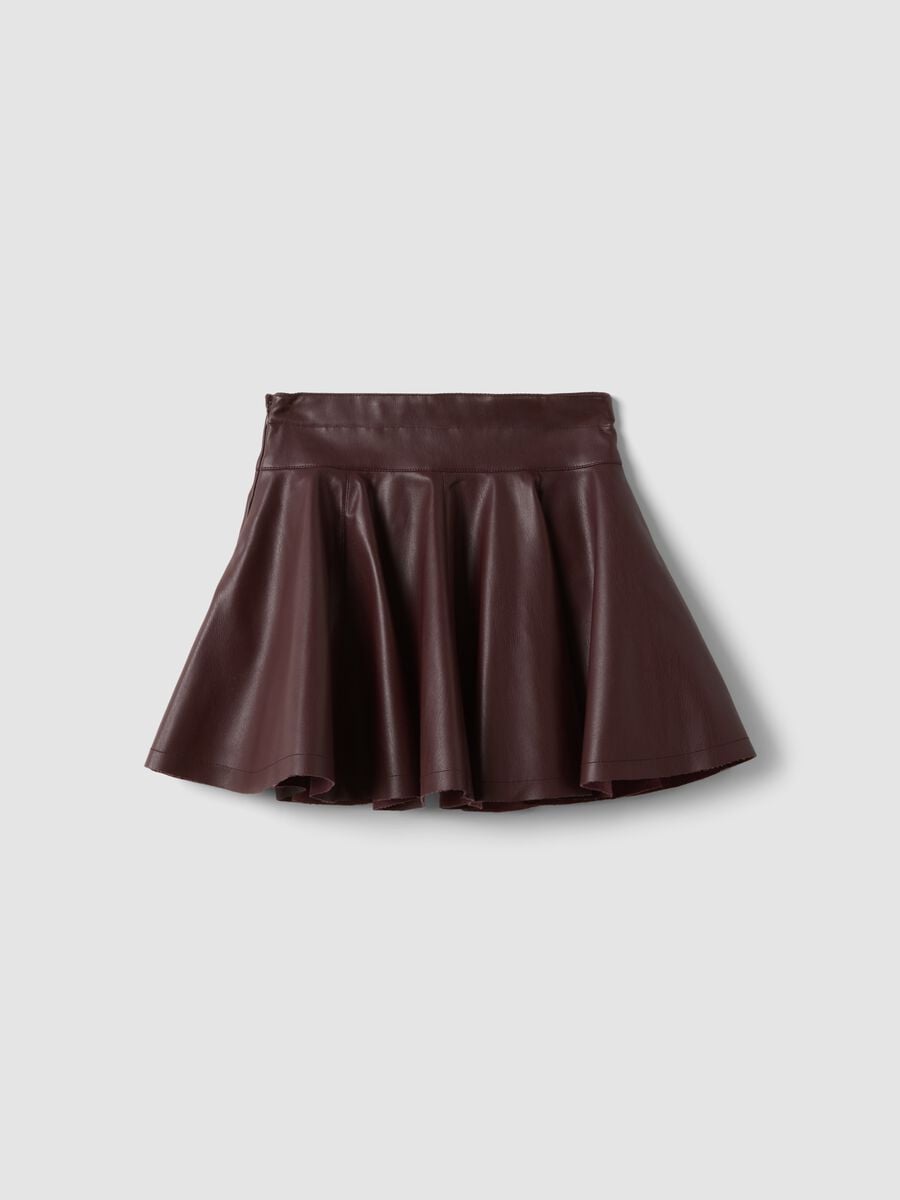 Brown circle skirt with coated-effect finish_1