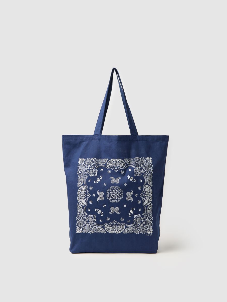 Men's Blue Pure Cotton Shopper Bag with Print_0