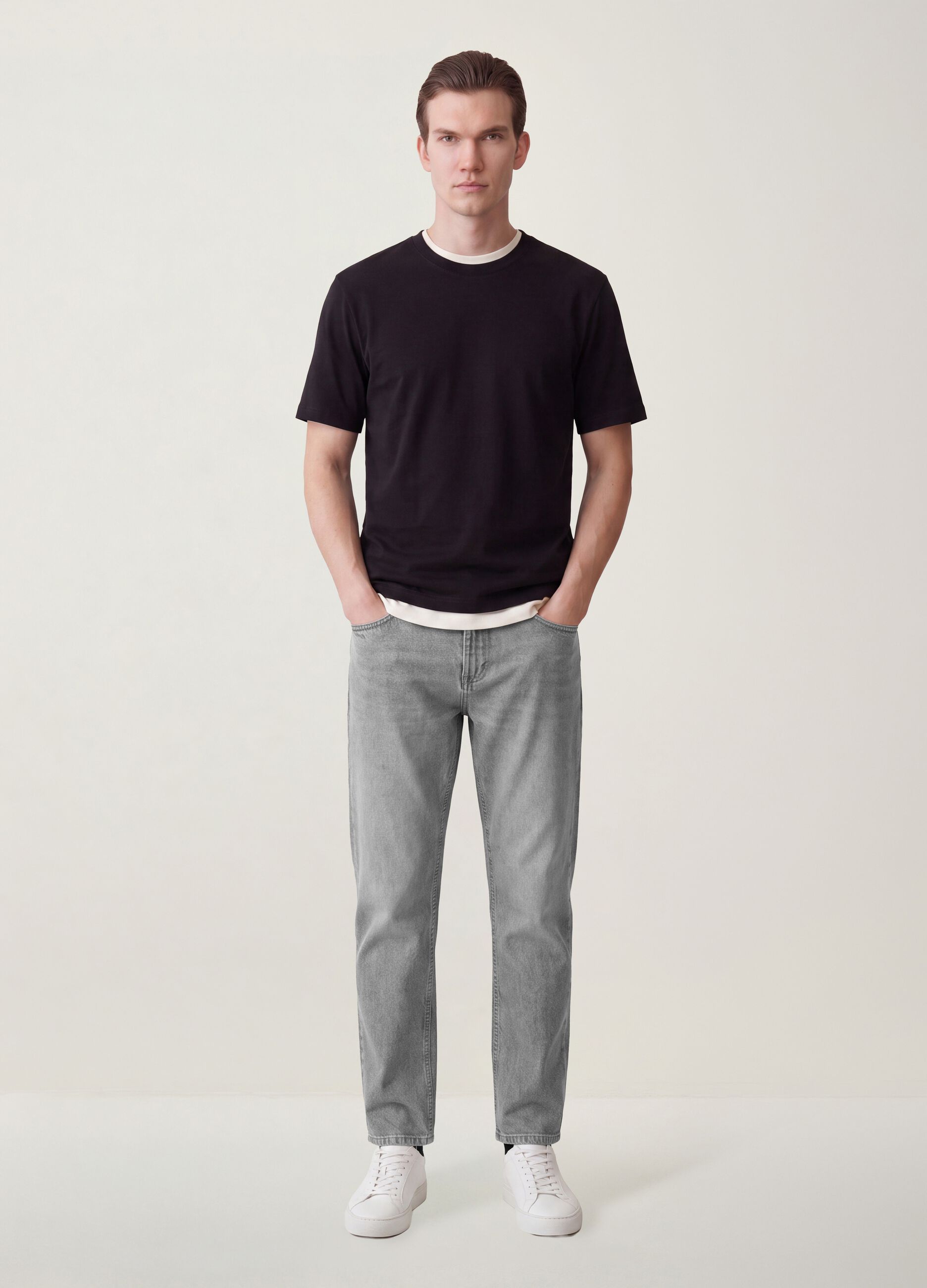 Grey denim jeans in pure cotton, regular fit