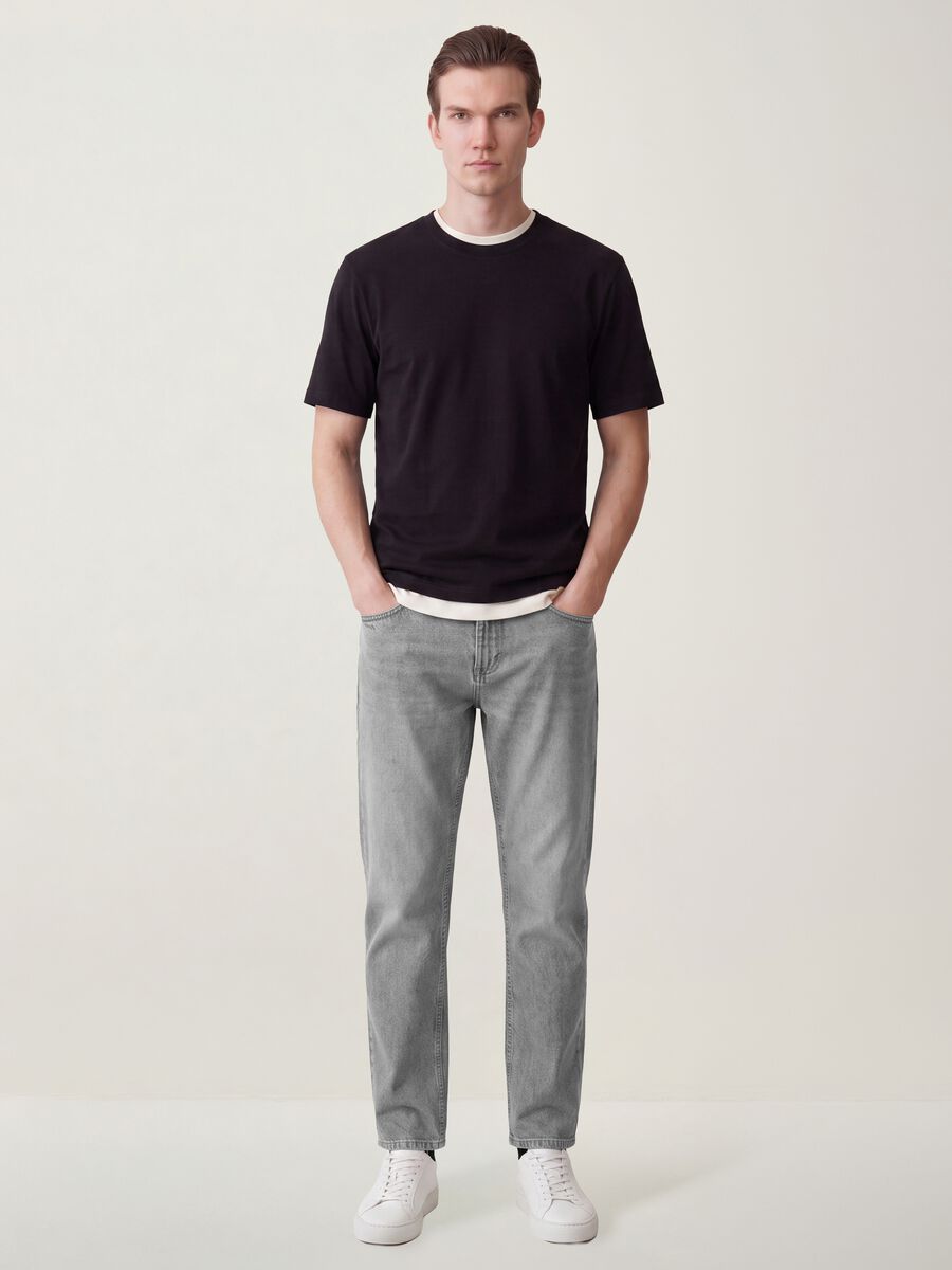 Grey denim jeans in pure cotton, regular fit_0