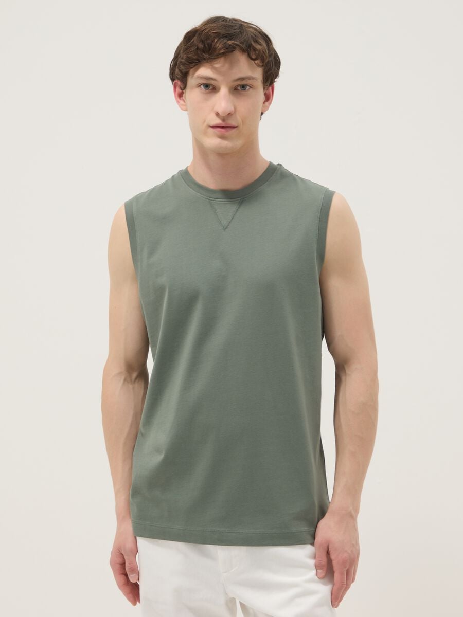 Canotta girocollo verde in puro cotone relaxed fit_0