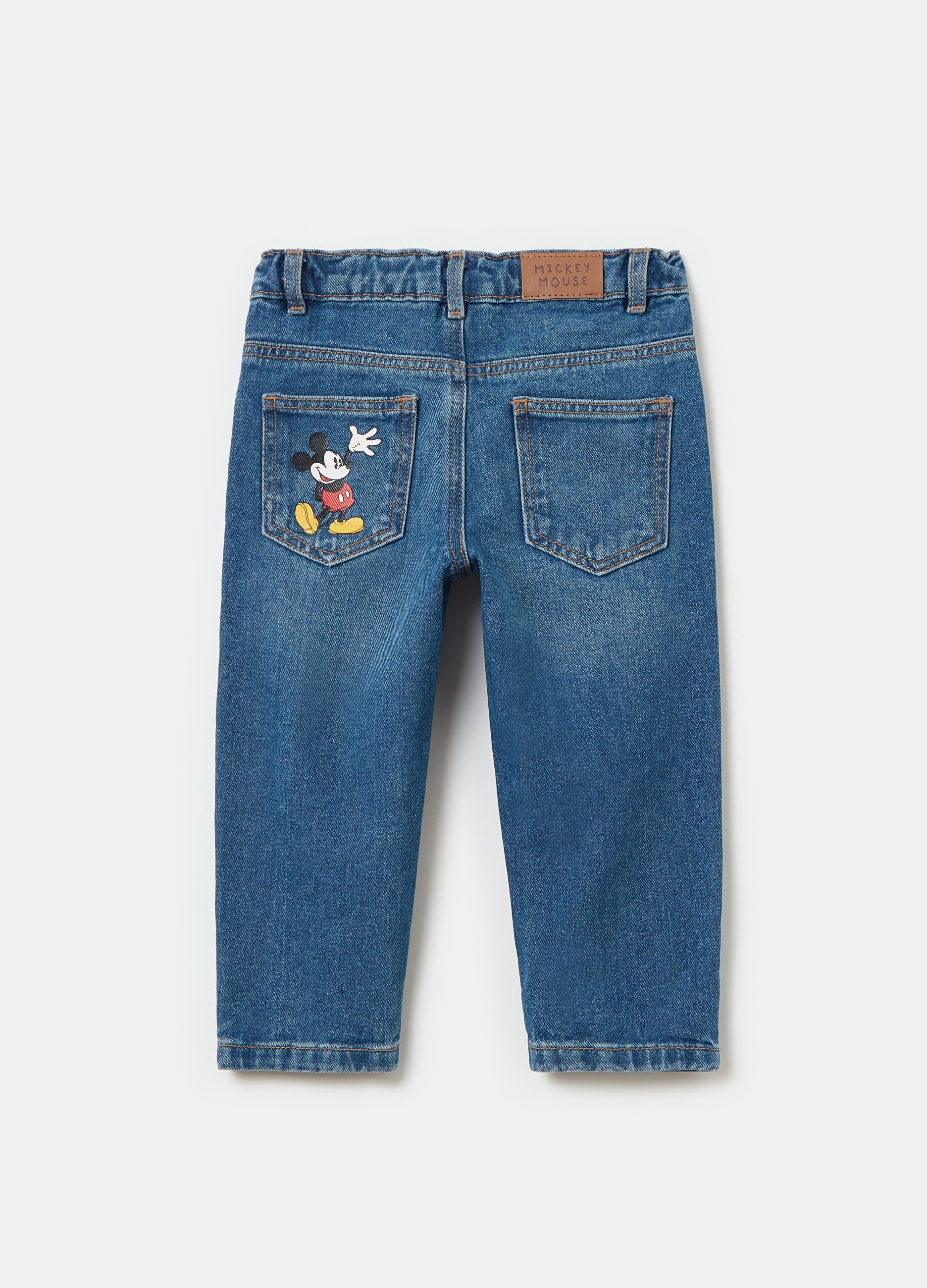 Jeans cinque tasche con stampa Topolino