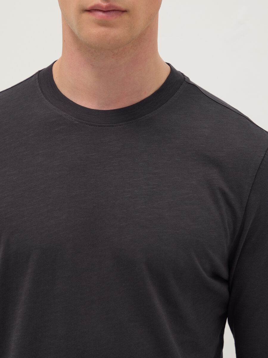 Grey long-sleeve pure cotton regular fit T-shirt_3