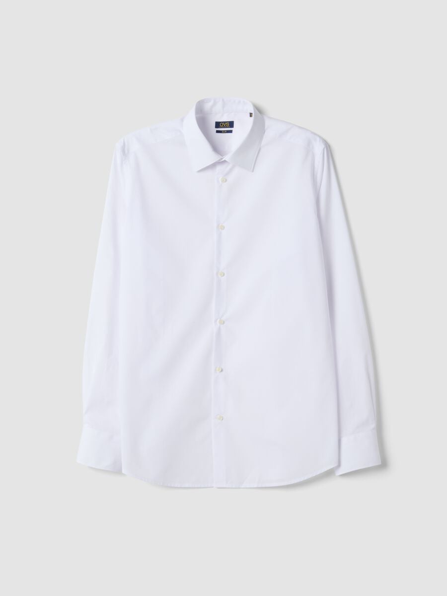 Camicia bianca slim fit con colletto classico easy iron_0