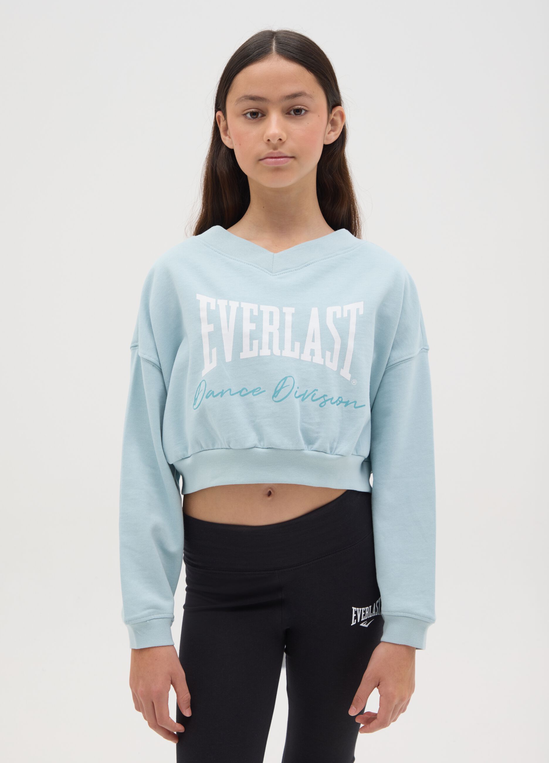 Girls’ light blue regular fit cropped sweatshirt in 100% cotton