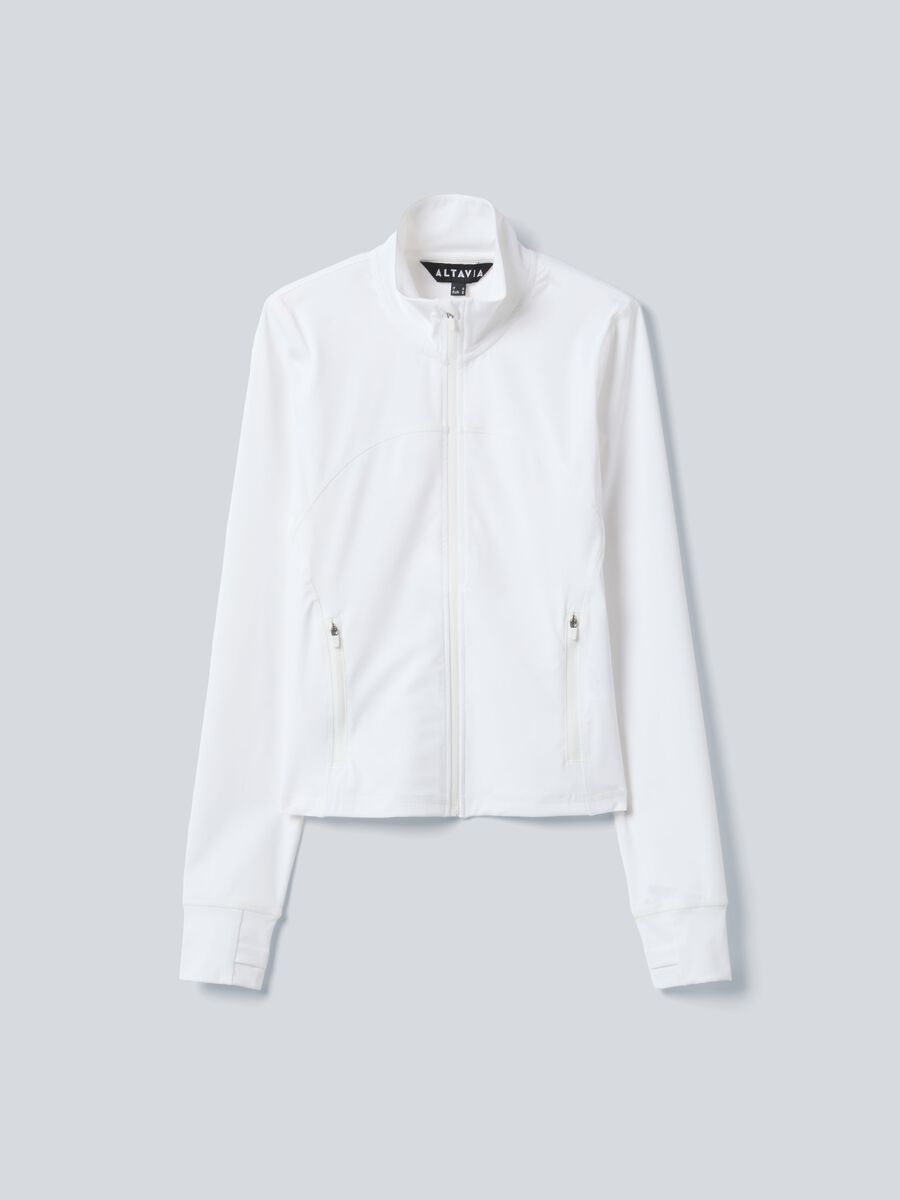 Felpa full zip ALTAVIA COURT bianca in tessuto tecnico elasticizzato_4
