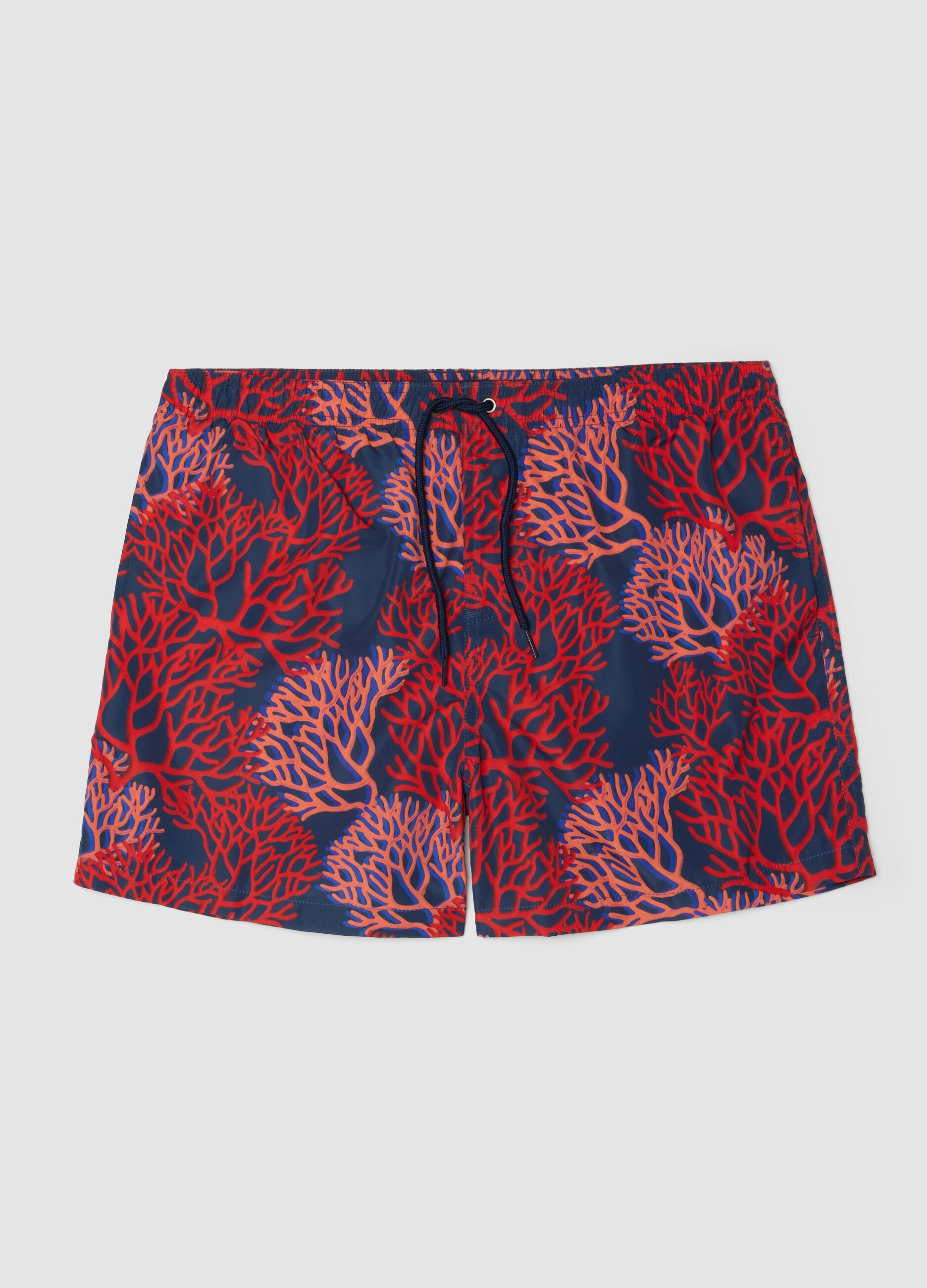 Multicolour coral-print boxer swim shorts
