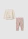 Beige cotton blend girls' outfit with print_0