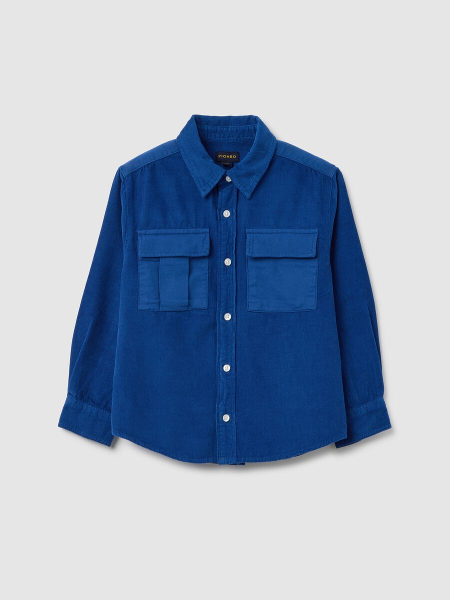 Camicia da bambino in puro cotone blu vestibilità oversize_0
