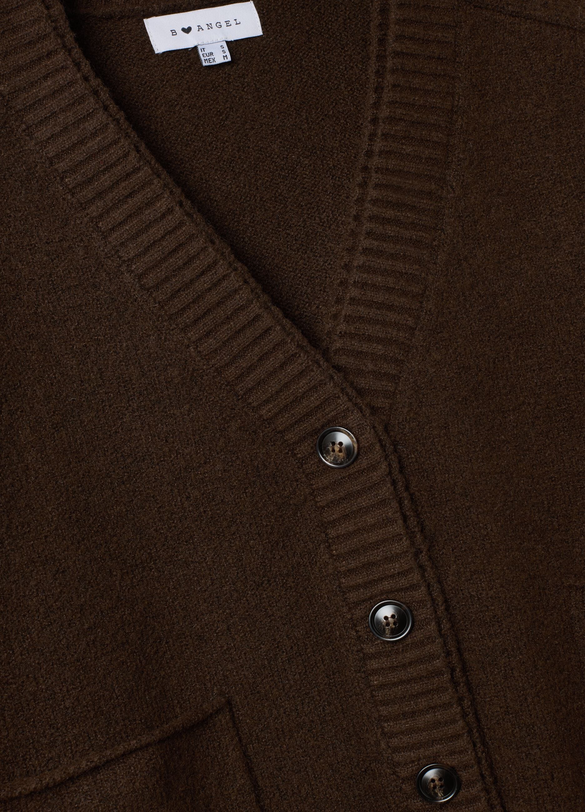 Brown stretch-wool cardigan with deep V-neck