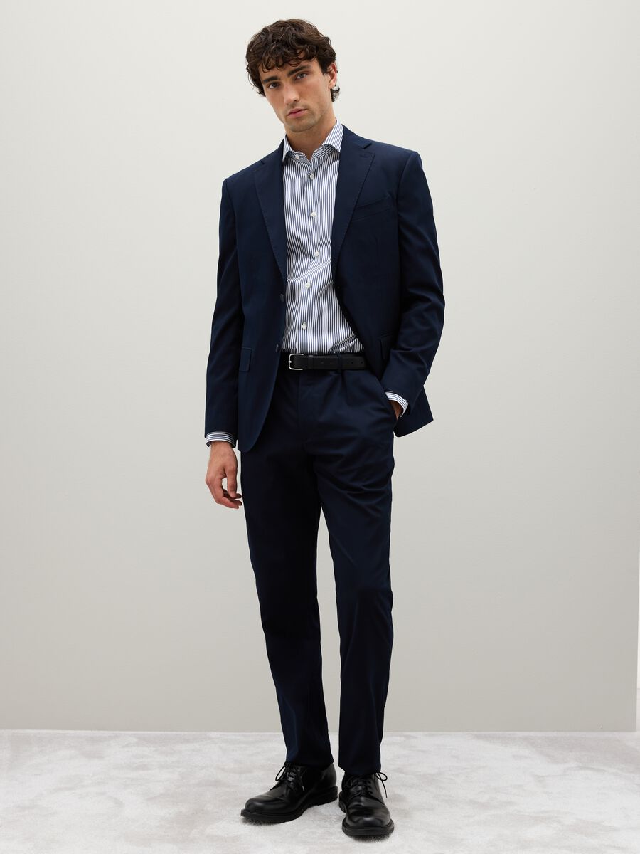 Regular Fit Blue Mixed Trousers_0
