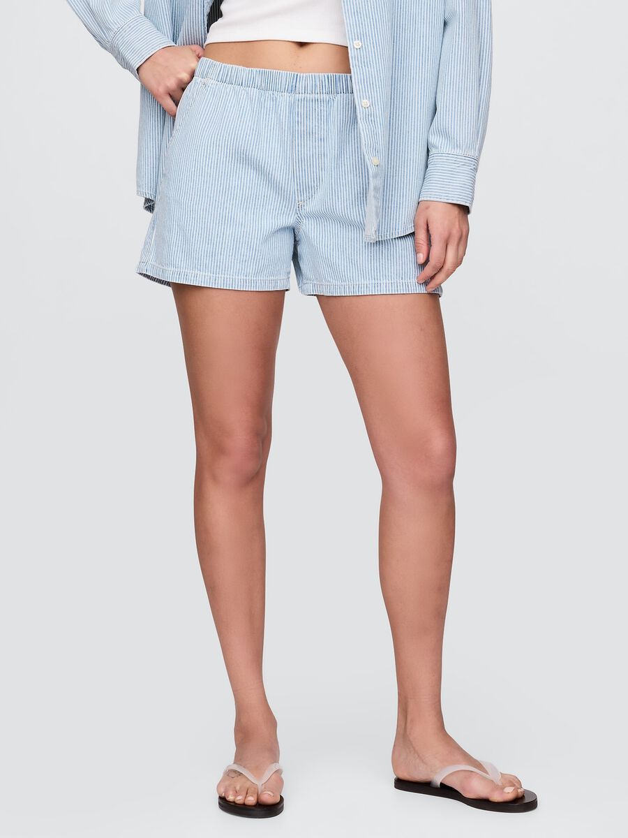 Shorts a righe in denim azzurro_1